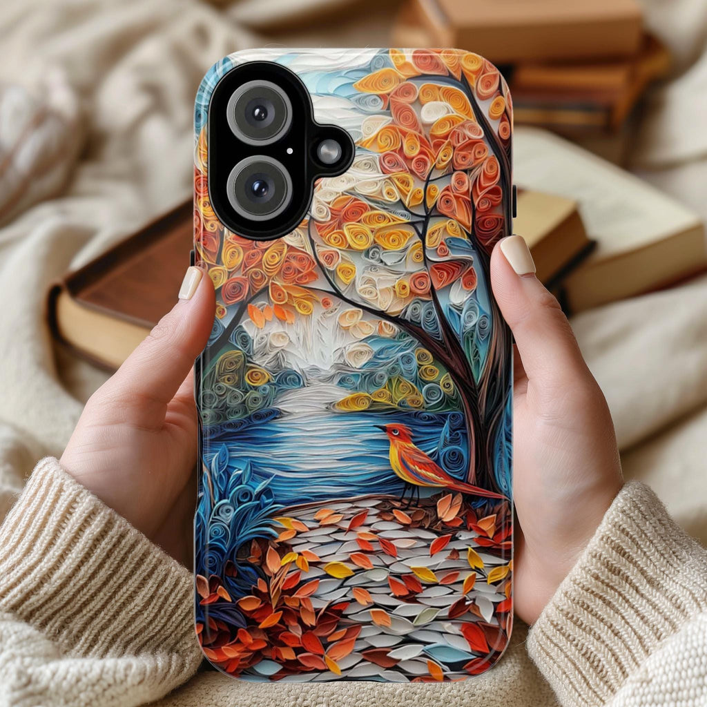 3D Paper Art Forest Bird Phone Case, Handmade Woodland Landscape Phone Cove, Nature Tree Scene Protective Case for Bird Lovers, 470.4