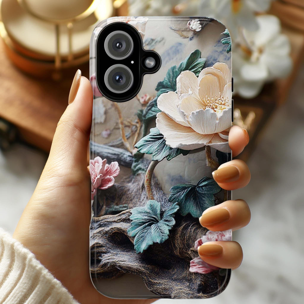 Gothic Botanical Phone Case, 3D Floral Design & Dark Elegance, Pastel Flowers Case for iPhone 16 15 14 13 Tough or Magsafe, Samsung, 476.8
