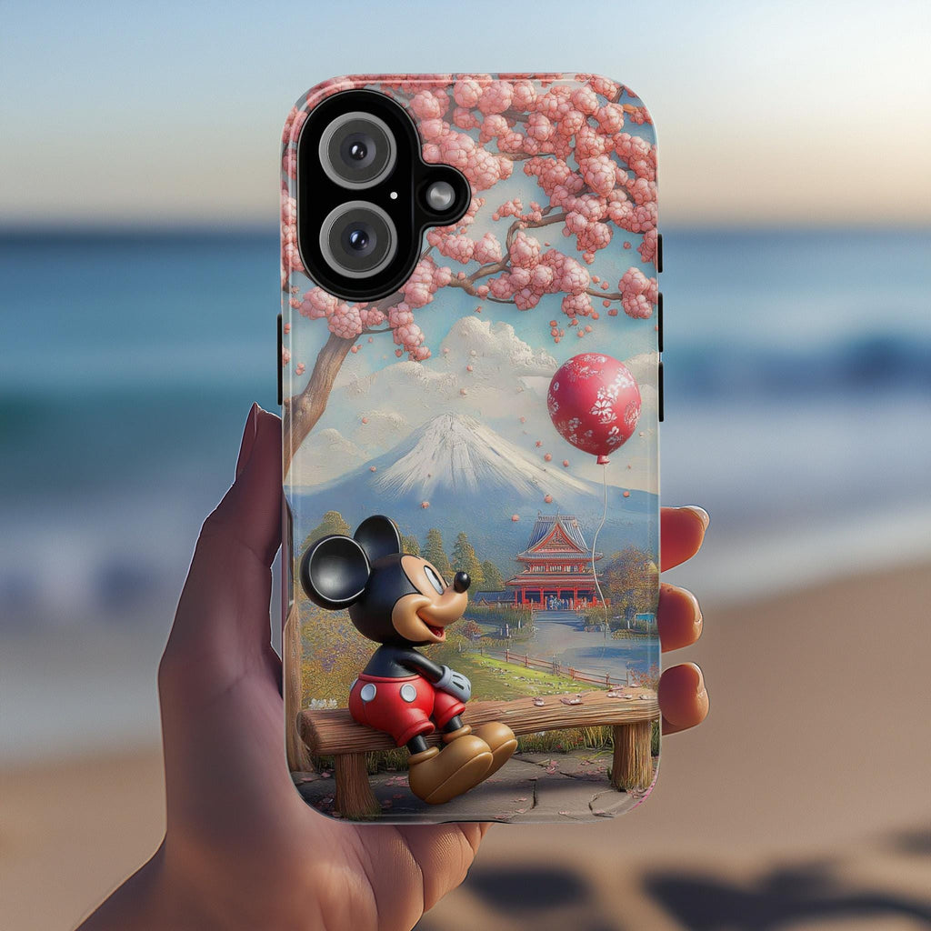 Cherry Blossom and Mountains Mickey Mouse Phone Case, Tokyo Disneyland Phone Cover for iPhone 16, 15, 14 Magsafe & Samsung, Pixel, 442.48
