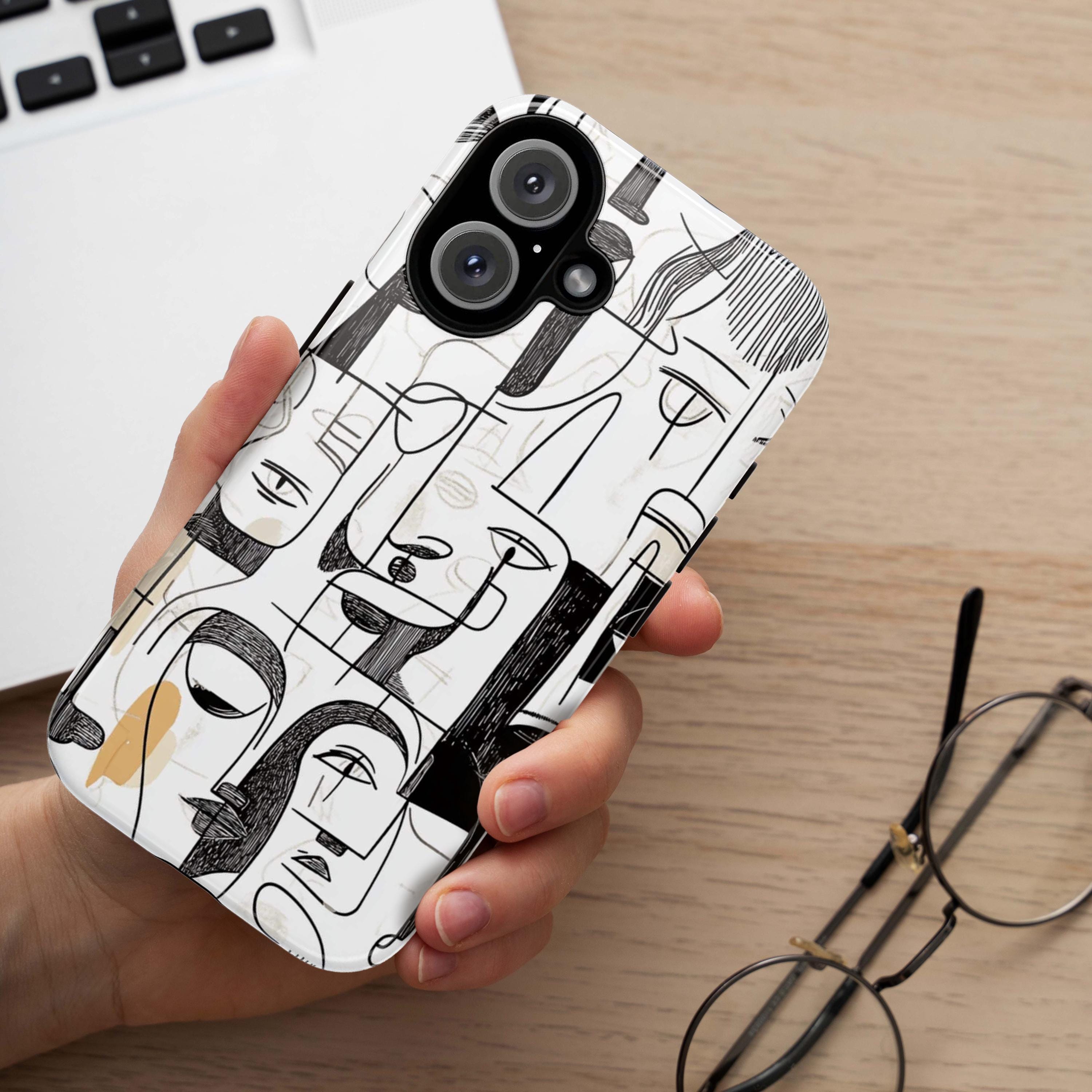 Minimalist Abstract Cubist Phone Case, Picasso-Inspired Art Cover, Modern Artistic Line Art Case for iPhone 16, Samsung S25, Pixel 9, 474.1