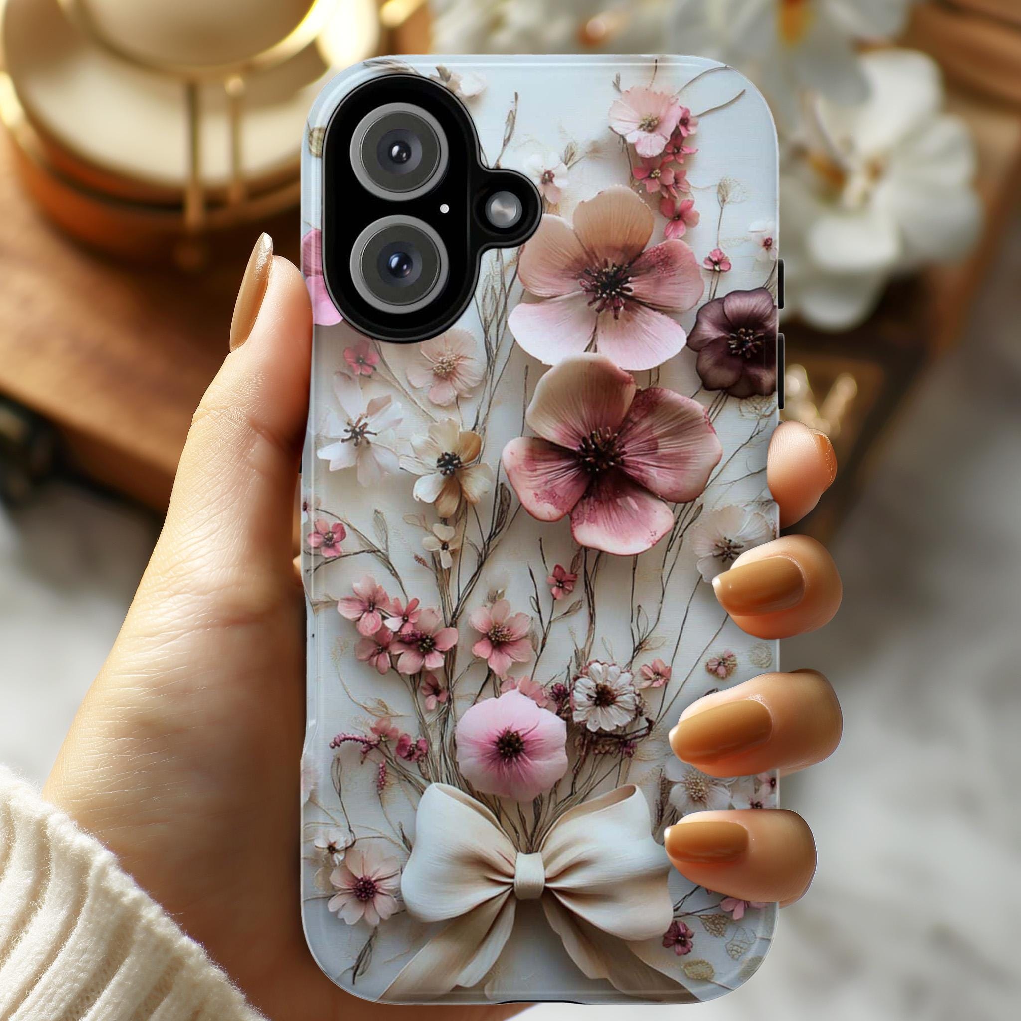 Spring Floral & Bow Phone Case, Pastel Bloom 3D Design, Coquette Case for iPhone 16 15 14 13 Pro Max Plus Magsafe, Samsung S24, 439.46