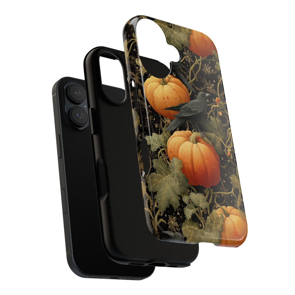 Halloween Phone Case, Pumpkins & Crows with Vine Tendrils Cover, Gothic Fall Vibes for iPhone 16 15 14 Tough or Magsafe, Samsung, 475.10