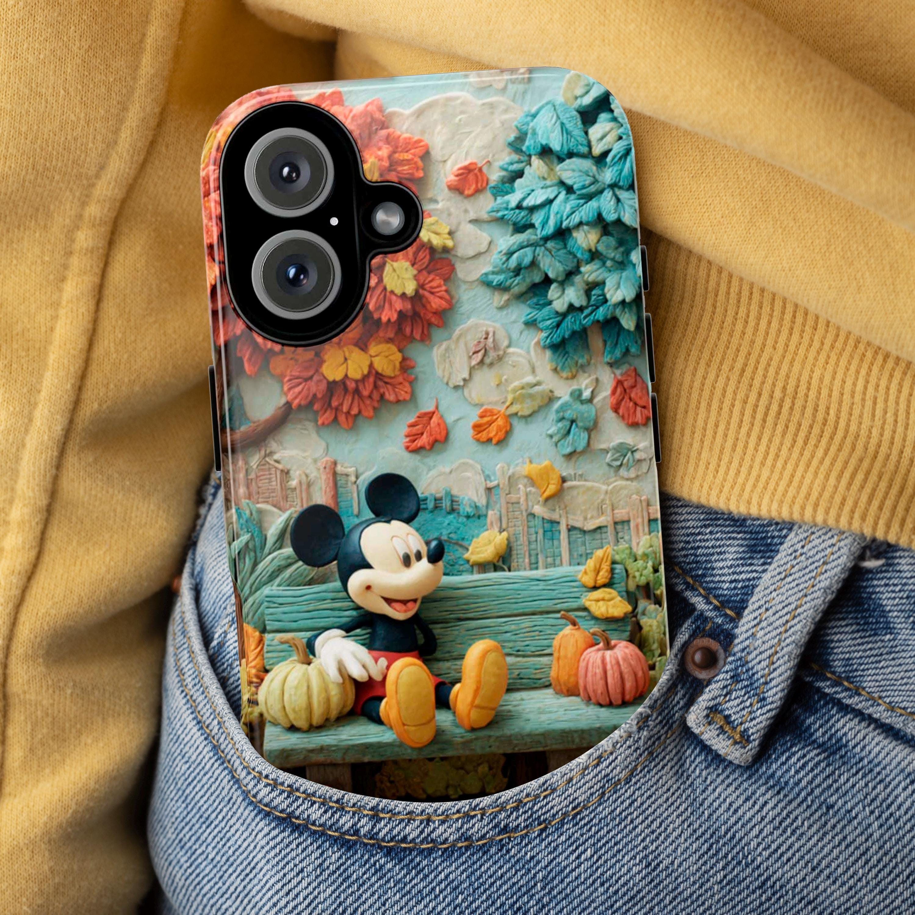 Mickey Mouse in the Fall City Phone Case, Cozy Autumn Leaves & Pumpkins Cover for iPhone 17 16 Tough or Magsafe, Samsung, 442.57