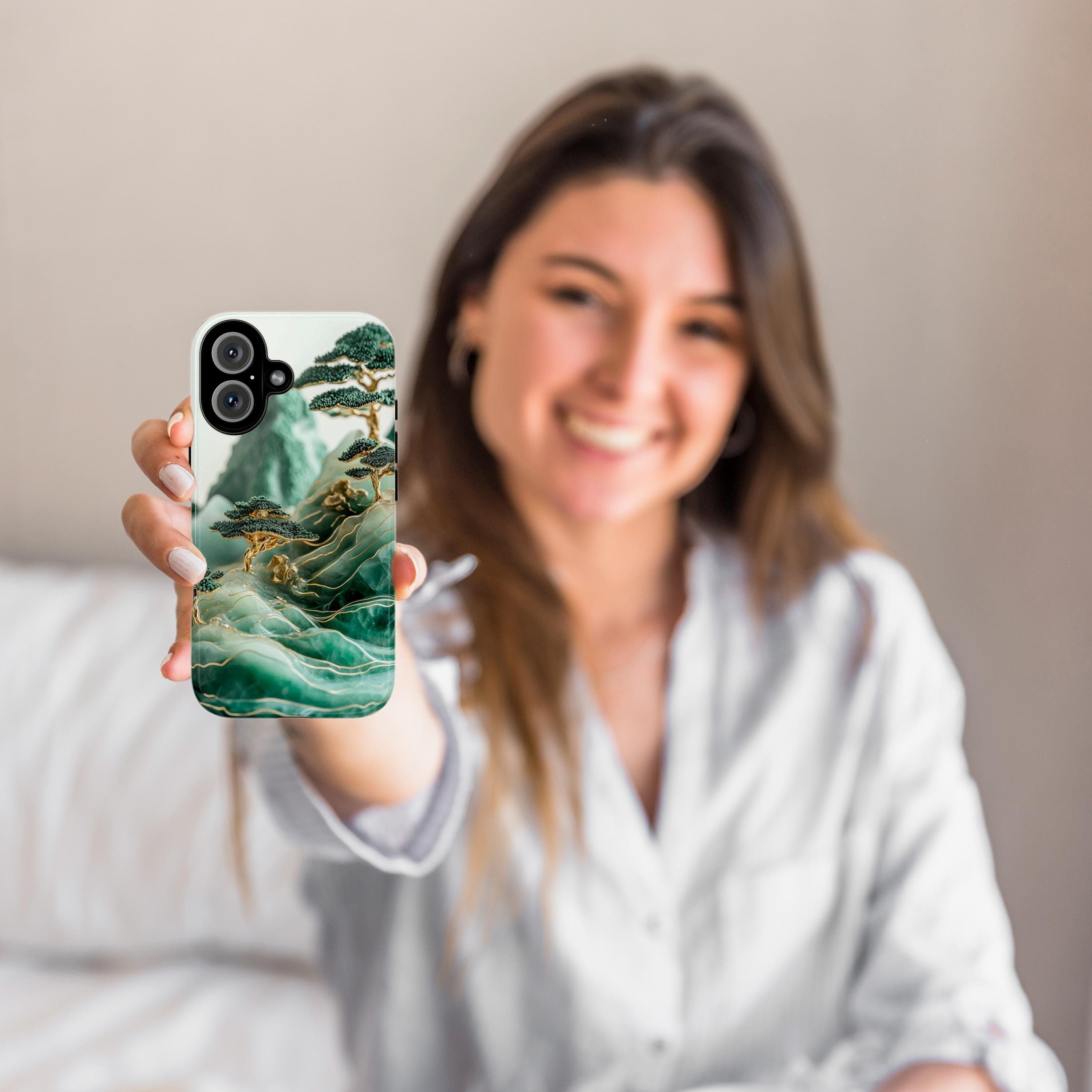 Asian Jade Carving Phone Case, Landscape Scenery Art Phone Cover, Aesthetic Phone Cover for iPhone 16 15 Pro Max Plus, Samsung S25, 438.1
