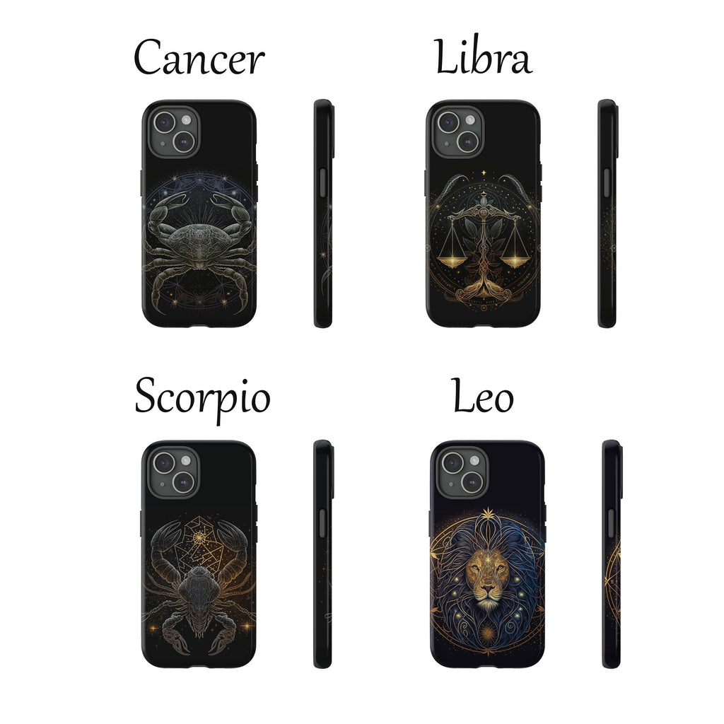 Horoscope Phone Case, Mystic Zodiac Cell Phone, Celestial Astrology Cover for iPhone 16 15 14 13 Pro Max Plus /Samsung Galaxy S25, JC310
