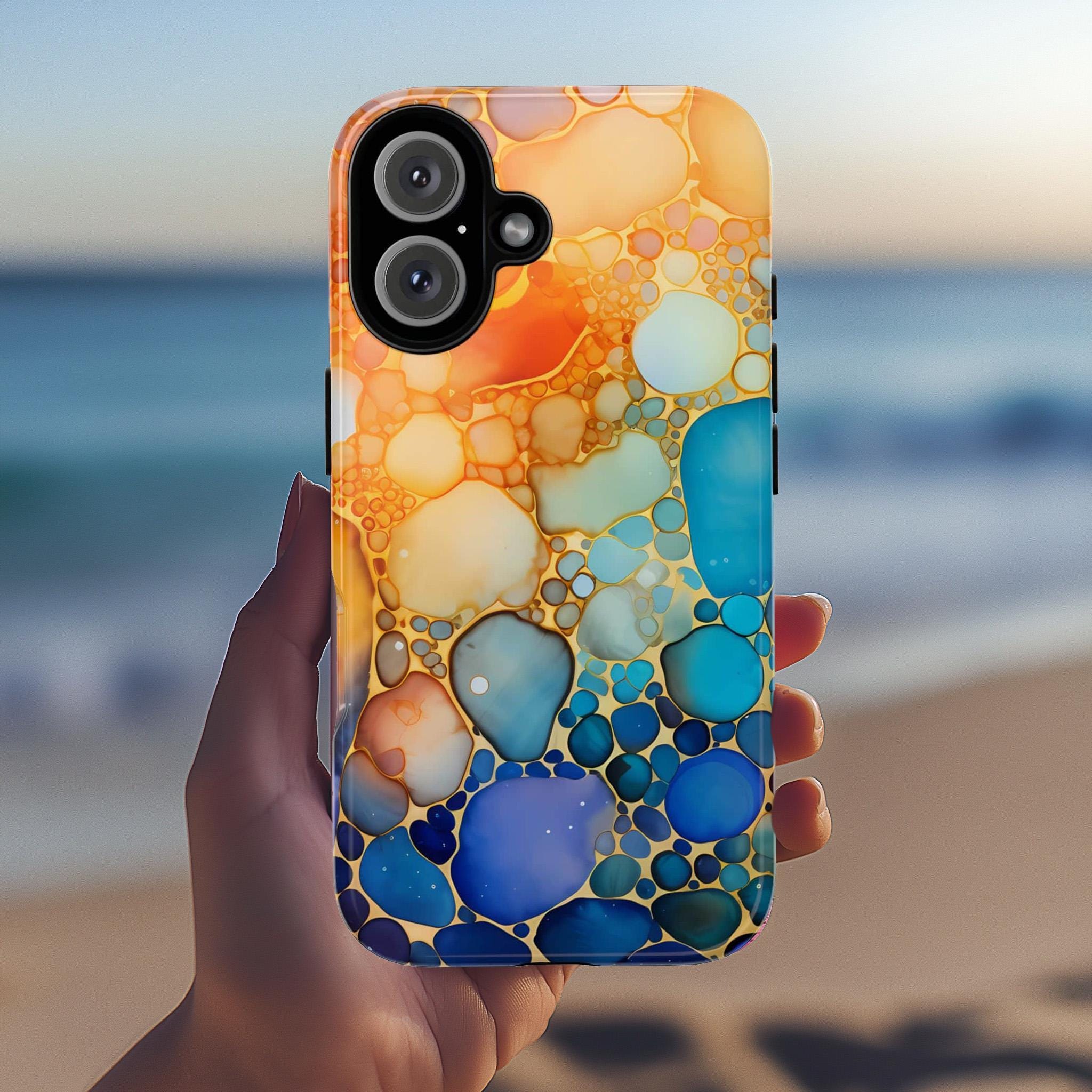 Rainbow Ink Pattern Phone Case, Colorful Phone Cover, Alcoholic Ink Case for iPhone 15 14 13 Pro Max Plus, Samsung Galaxy S23 S22, JAY0005