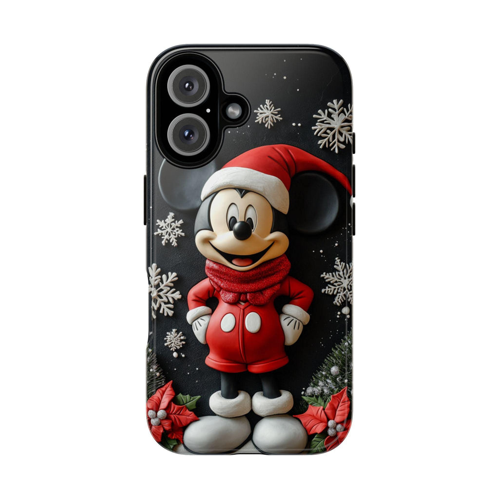 Santa Mickey Mouse 3D effect Phone Case, Cartoon Design, Disney Christmas Poinsettias Case for iPhone 16 15 Magsafe, Samsung S24, 442.23