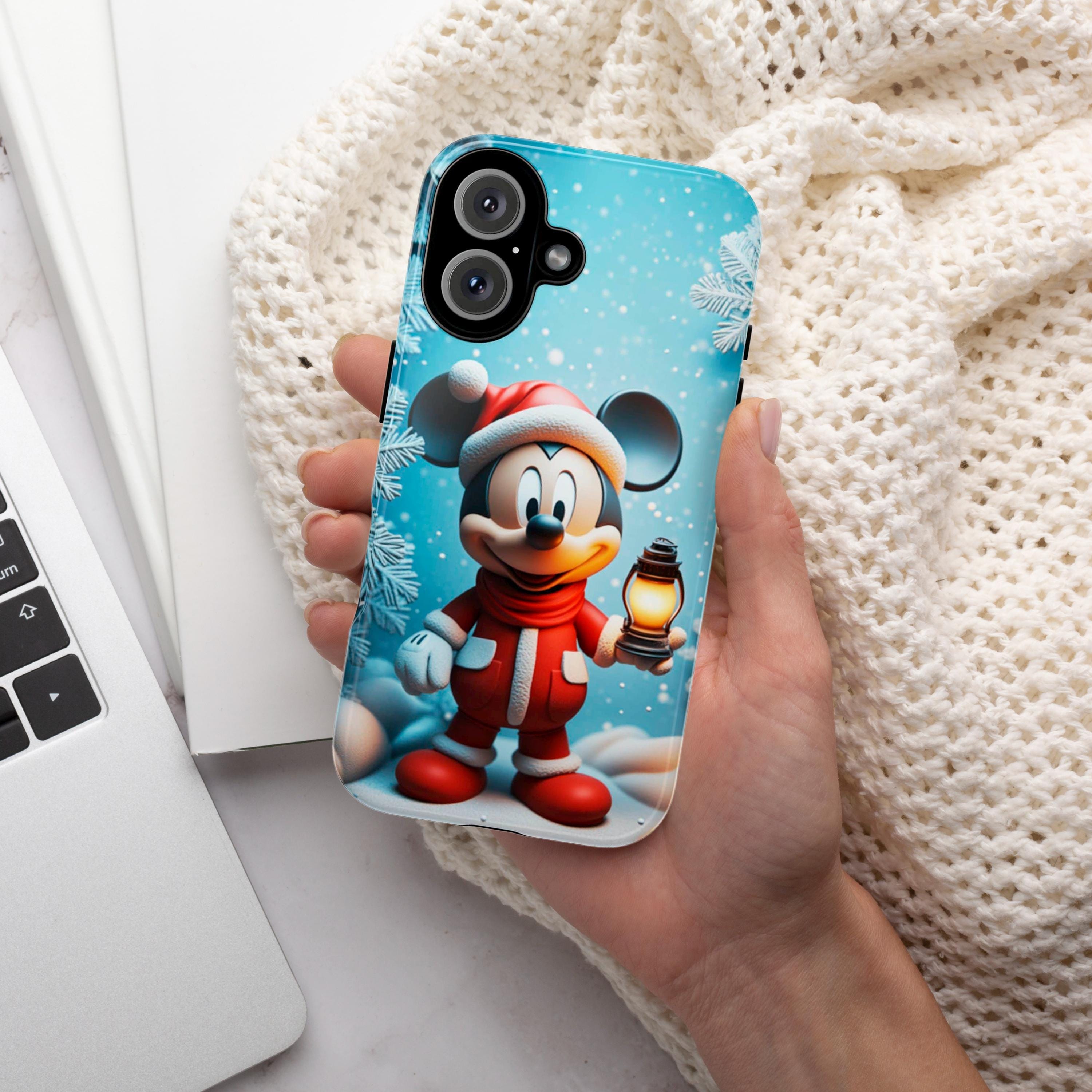 Xmas Santa Mickey Mouse 3D effect Phone Case, Cartoon Mickey Design, Disney Fan Phone Case for iPhone 16 15 14 Magsafe, Samsung S24, 442.16