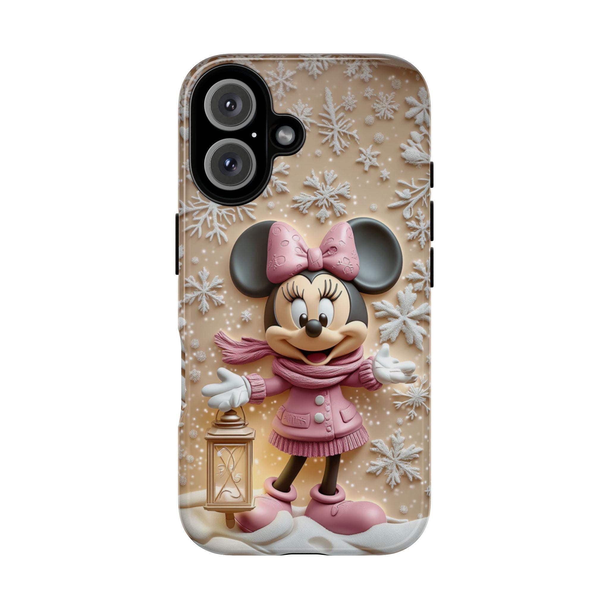 Minnie Mouse 3D effect Phone Case, Cartoon Xmas 3D Design, Minnie Mouse Christmas Phone Case for iPhone 16 15 14 Magsafe, Samsung S25, 442.8