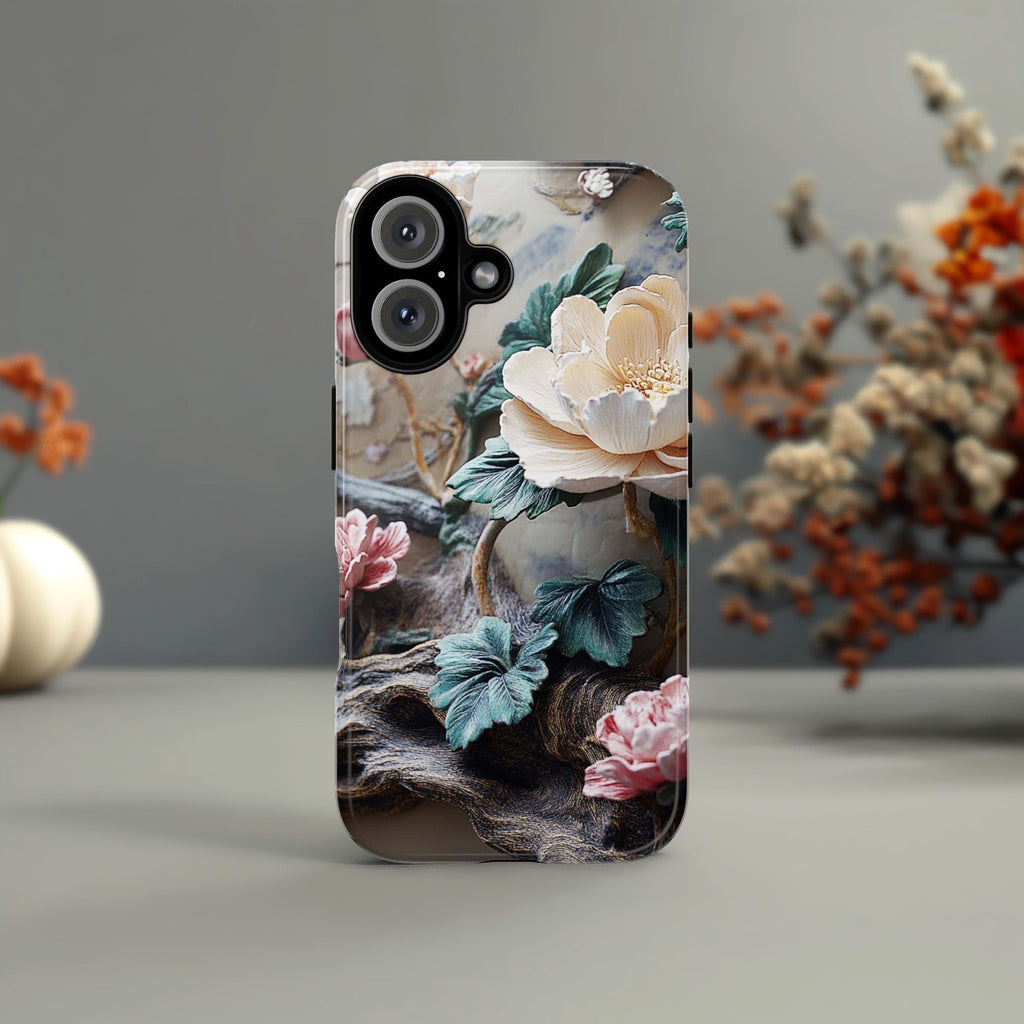Gothic Botanical Phone Case, 3D Floral Design & Dark Elegance, Pastel Flowers Case for iPhone 16 15 14 13 Tough or Magsafe, Samsung, 476.8
