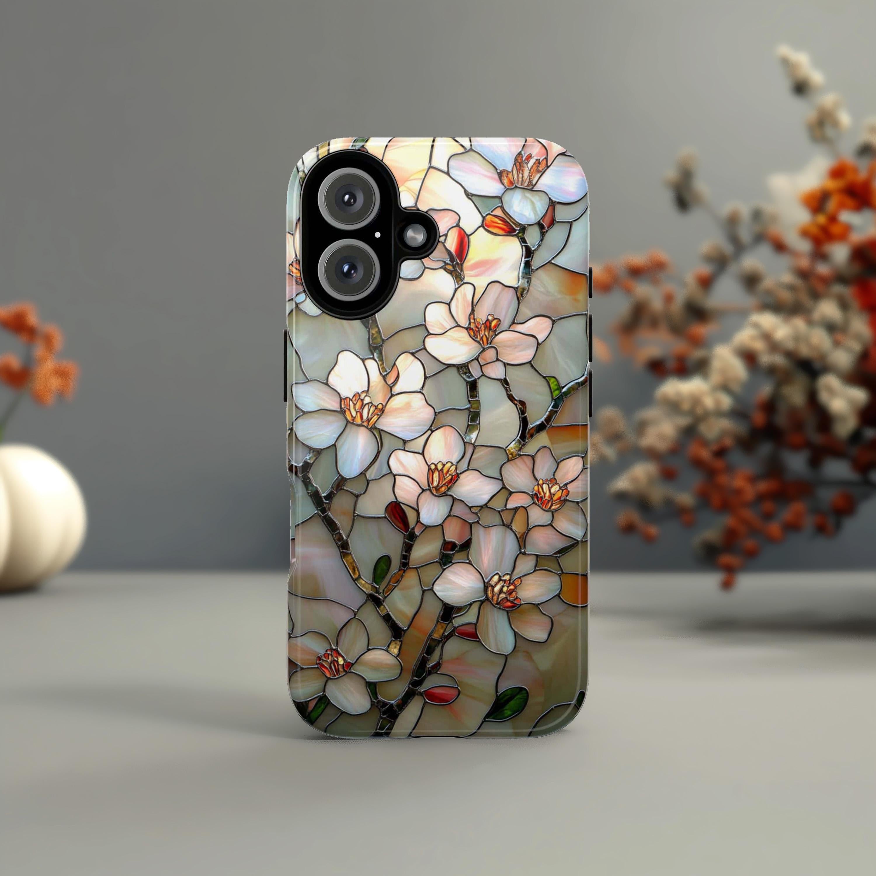 Floral Magnolia Mosaic Phone Case, Botanical Lover Gift, Nature Art Design Case for iPhone 16 15 14 Magsafe, Samsung S25, 418.30
