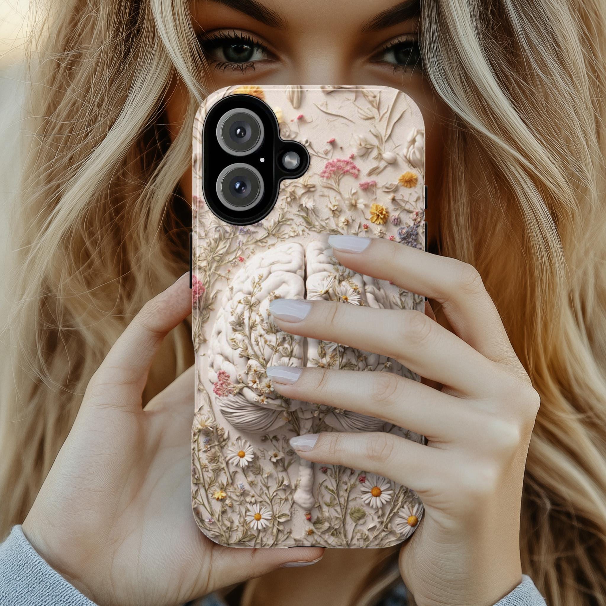 Anatomy Brain Floral Phone Case | Botanical Meadow Flowers Design | Artistica Medical Case for iPhone 17 16 Tough or Magsafe, Samsung, 430.2