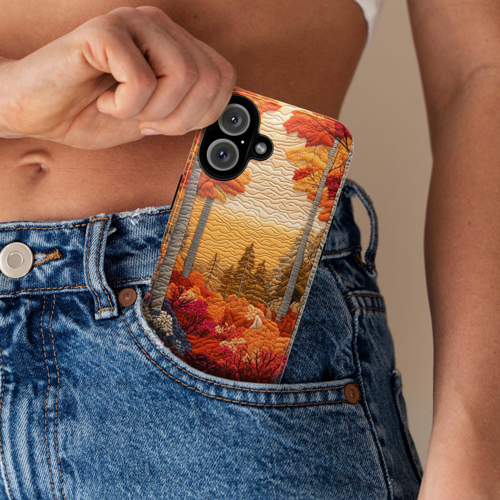 Fall Landscape Patchwork MagSafe Phone Case, Cozy Autumn Design with Fall Forest and Sunset Case for iPhone 16 15 14 13 / Samsung S24, 453.1