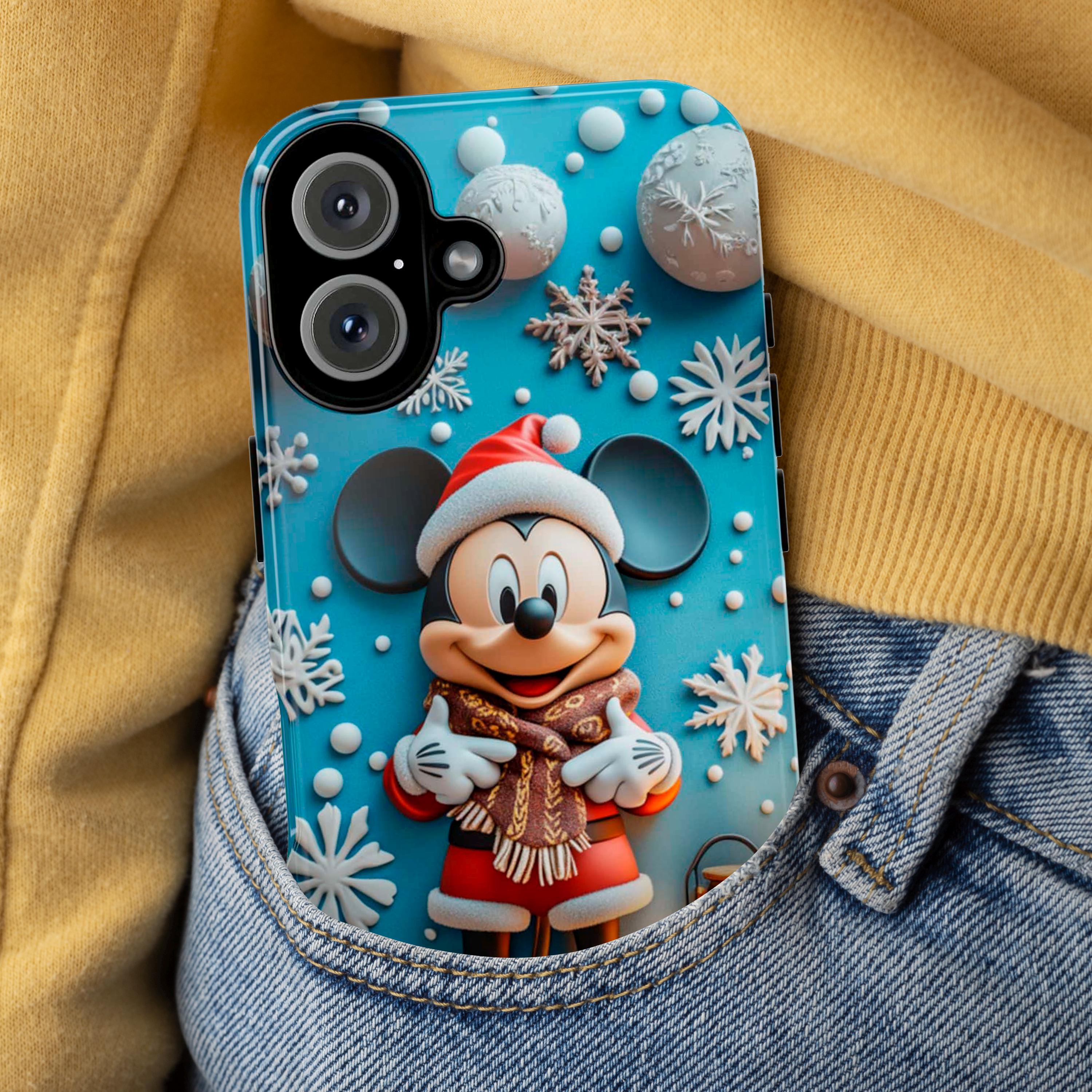 Santa Mickey Mouse 3D effect Phone Case, Cartoon Xmas Design, Mickey Christmas Phone Case for iPhone 16 15 14 Magsafe, Samsung S24, 442.15