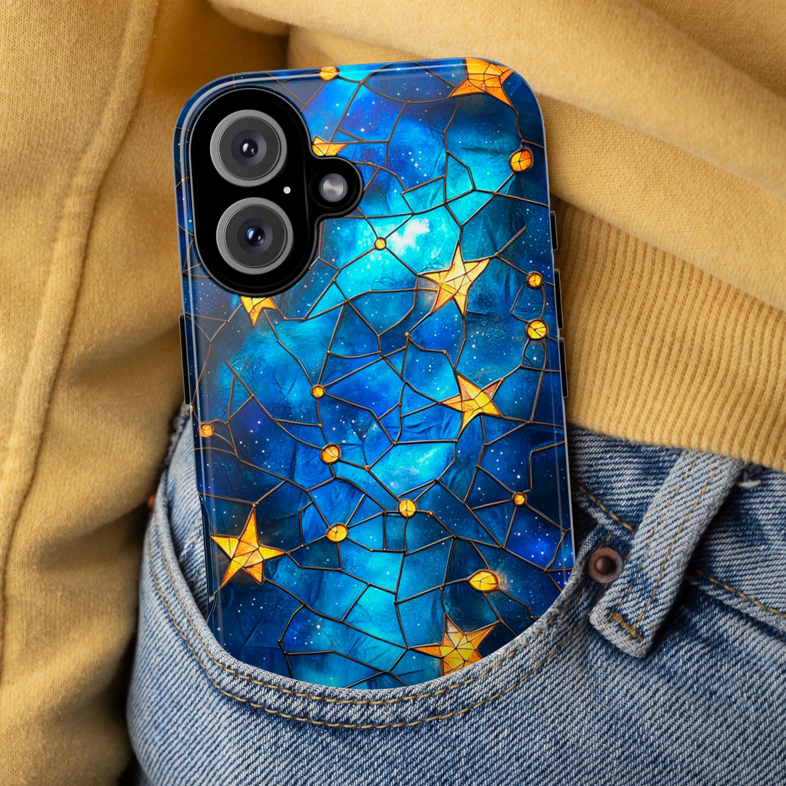 Stained Glass Starry Night Phone Case | Aesthetic Mystic Vibrant Stars Design for iPhone 16 Pro Max 15 14 Plus Mag Safe, Samsung S25, 432.3