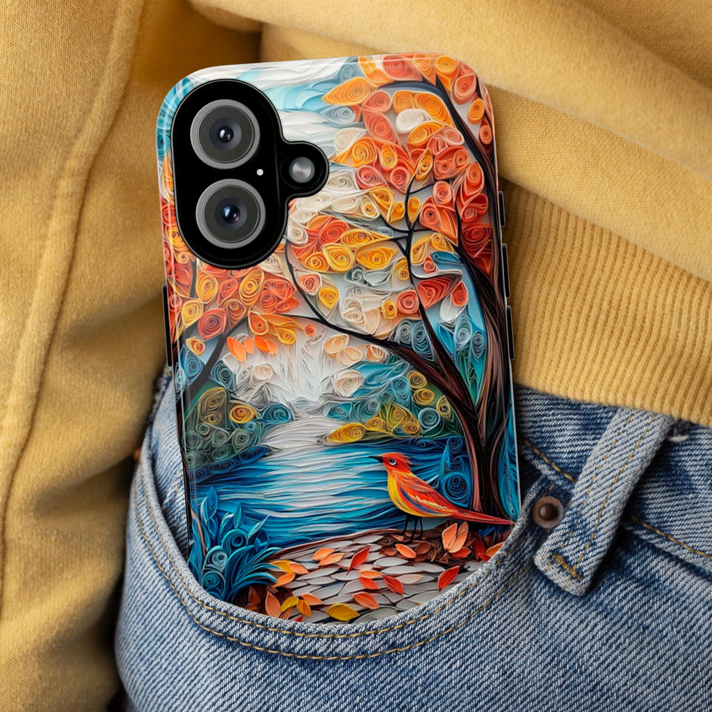 3D Paper Art Forest Bird Phone Case, Handmade Woodland Landscape Phone Cove, Nature Tree Scene Protective Case for Bird Lovers, 470.4