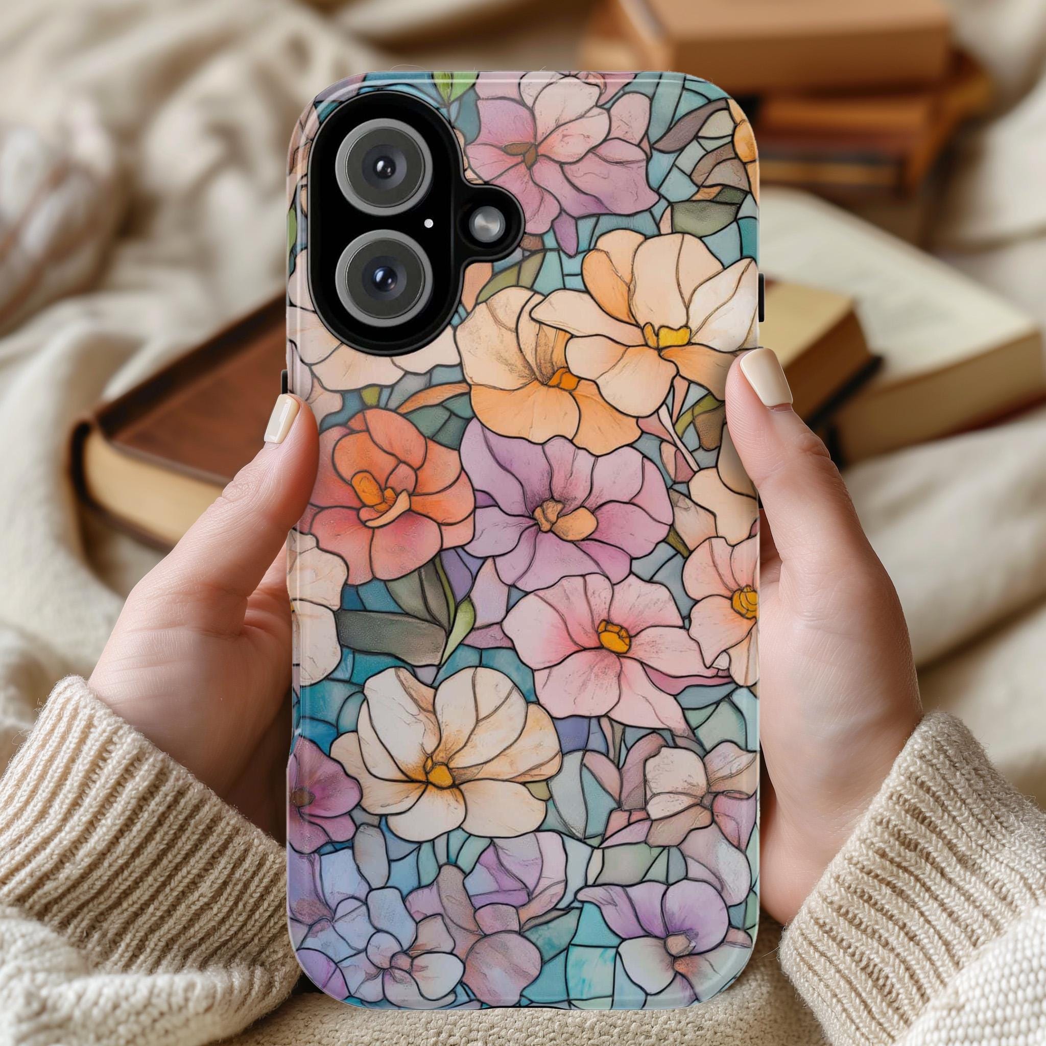 Pastel Floral Mosaic Phone Case, Plant Lover Gift, Nature Lover Gift, Vintage Flowers Case for iPhone 16 15 14 Magsafe, Samsung S25, 418.11