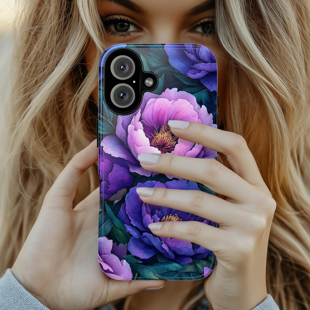 Purple and Pink Peony Floral Phone Case, Botanical Flower Design, Elegant Garden Lovers Case for iPhone 16 15 14 13 Tough or Magsafe, 439.62