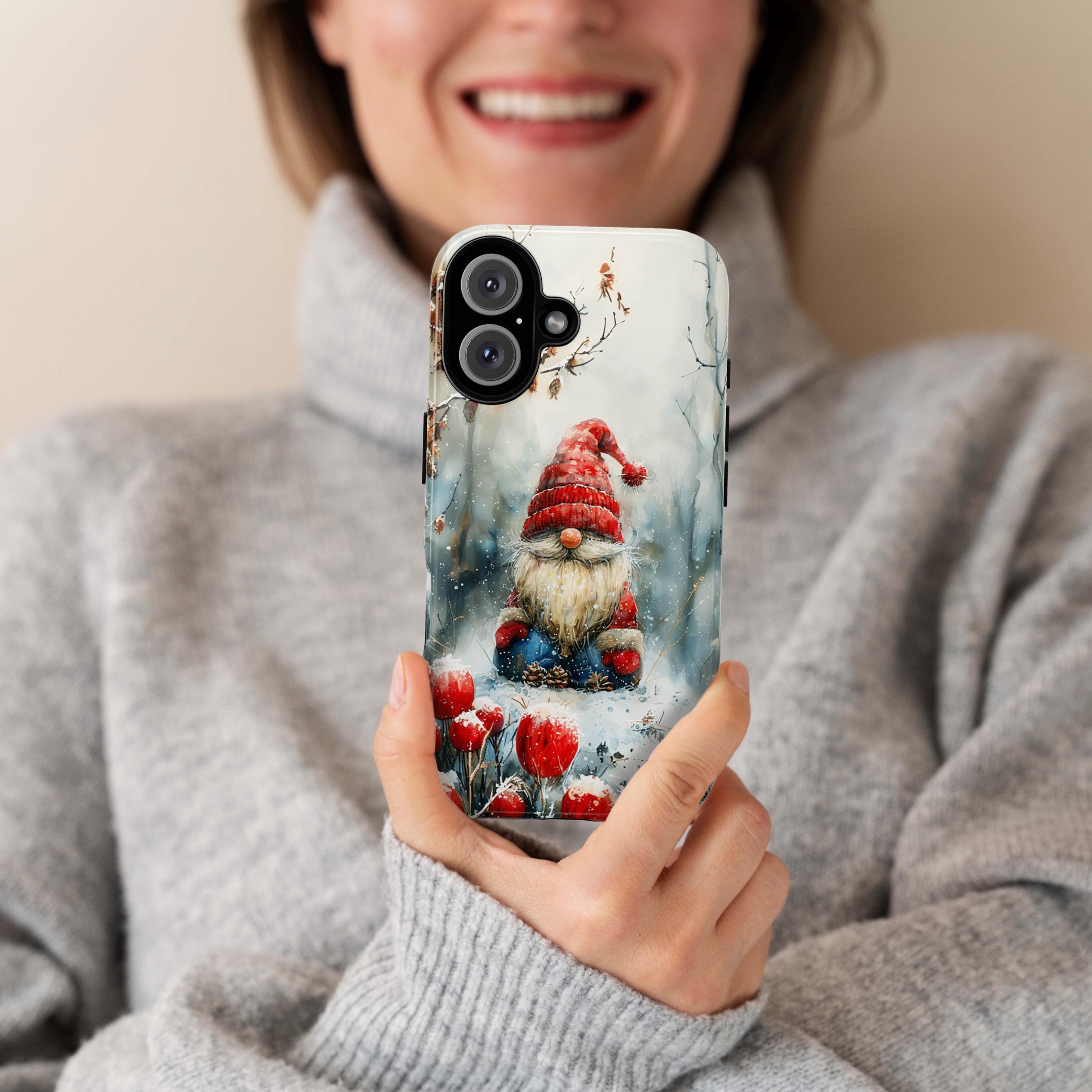 Winter Forest Gnome Phone Case, Christmas Gnome & Winter Festive Holly Magsafe Case for iPhone 15 14 13 12 Pro Max Plus, Samsung S24, 427.10