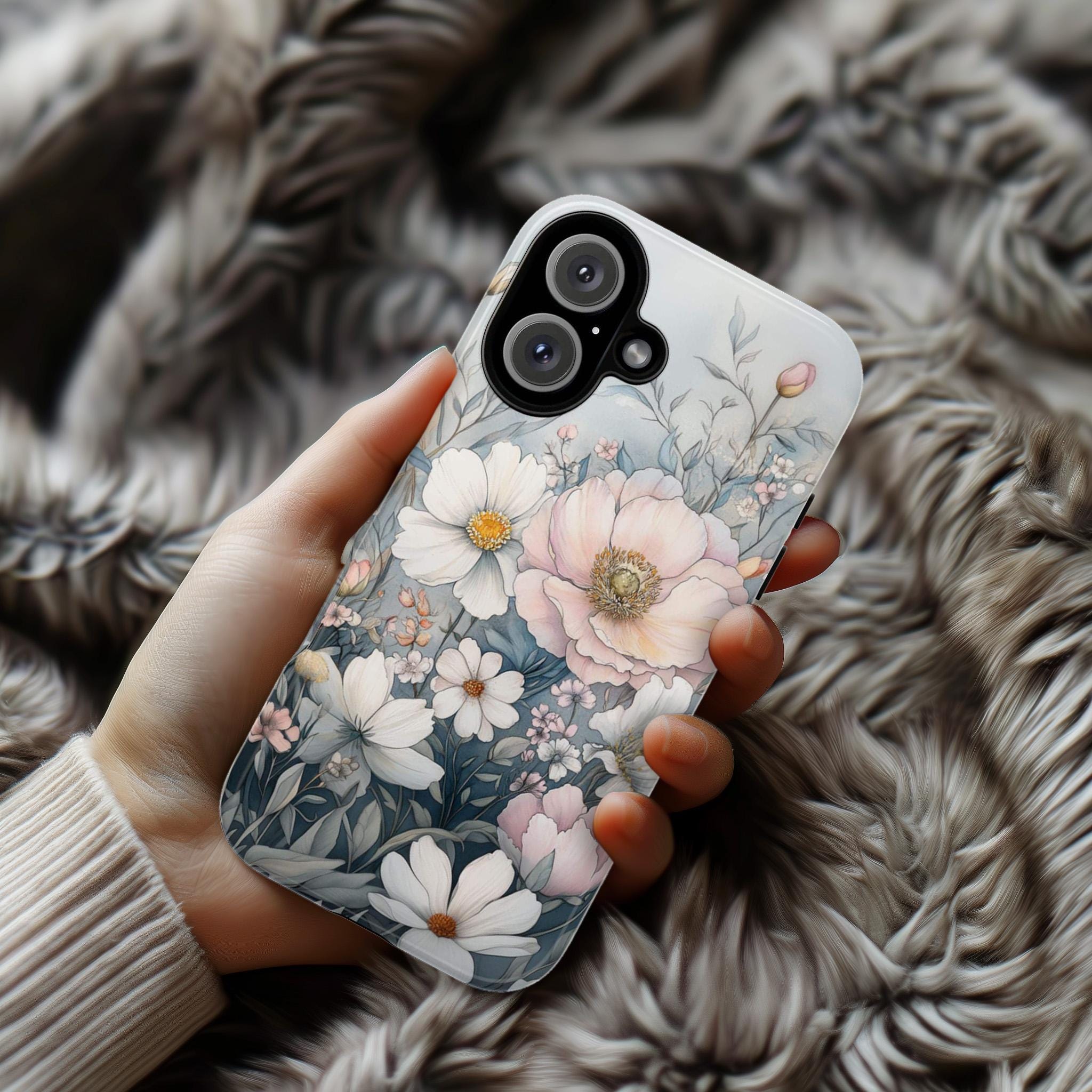 Pastel Botanical Floral Phone Case, French Coquette Aesthetic Watercolor Phone Case for iPhone 16 15 14 13 Tough or Magsafe, Samsung, 477.15