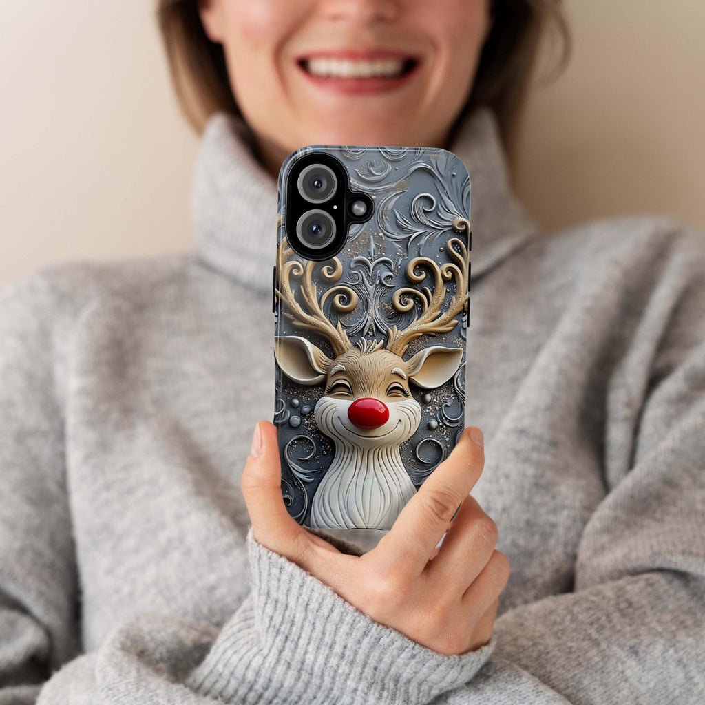 Xmas Rudolph Reindeer Phone Case, Festive Christmas Design, Cute Festive Phone Cover, Xmas Gift for iPhone 16 15, Samsung Galaxy, 433.16