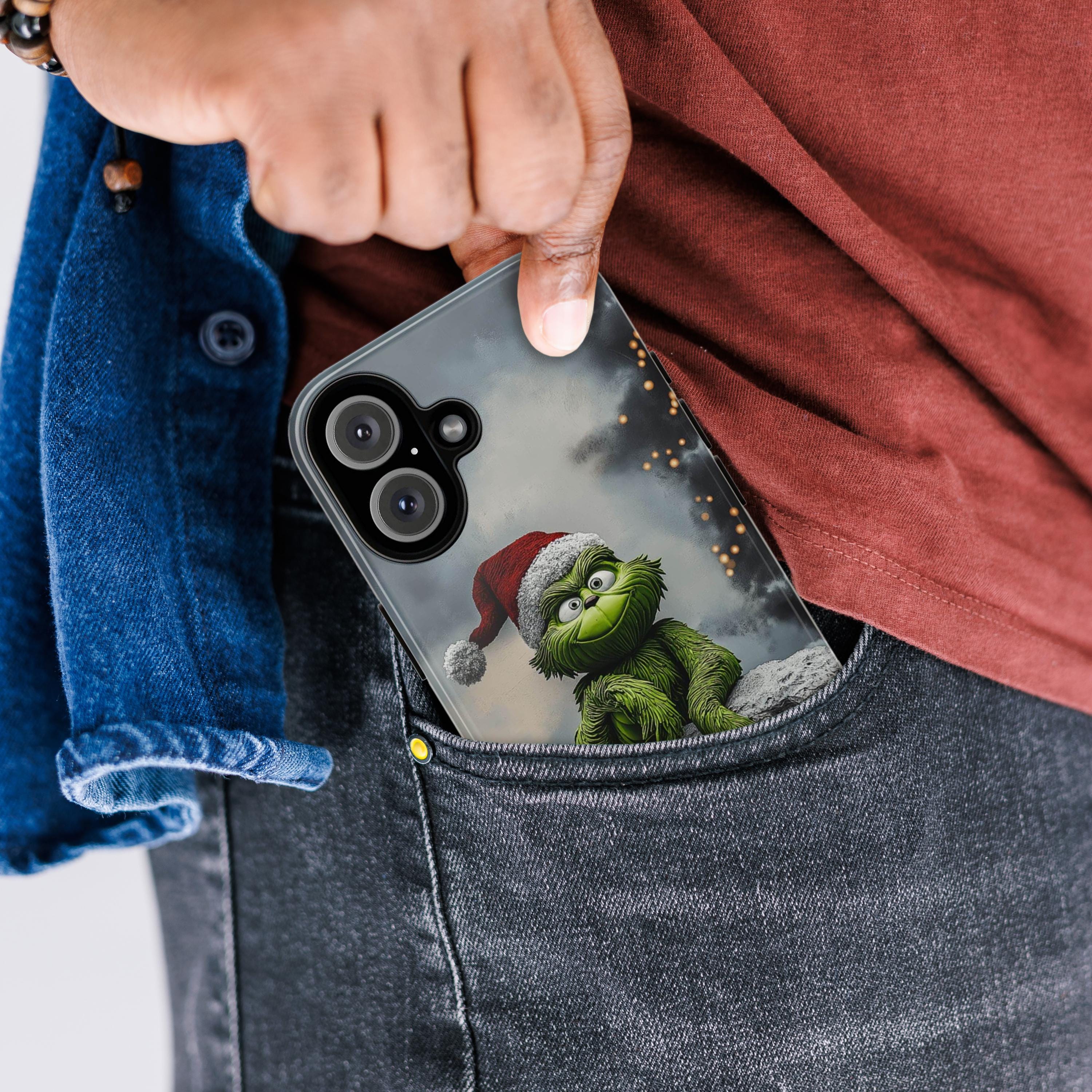 3D Funny Grinch Christmas on the Chimney Phone Case, Winter Xmas Grinch Cover for iPhone 16 15 14 13 Pro Max Plus, Samsung S24, 433.20