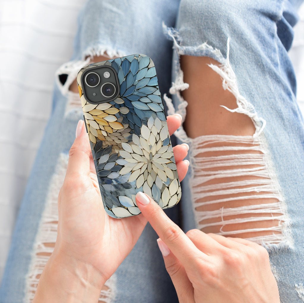 Pastel Floral Stained Glass Illusion Print Tough Phone Case for iPhone 16 15 14 13 Pro Max Plus, MagSafe or ToughCase, Galaxy, Pixel 9, 334