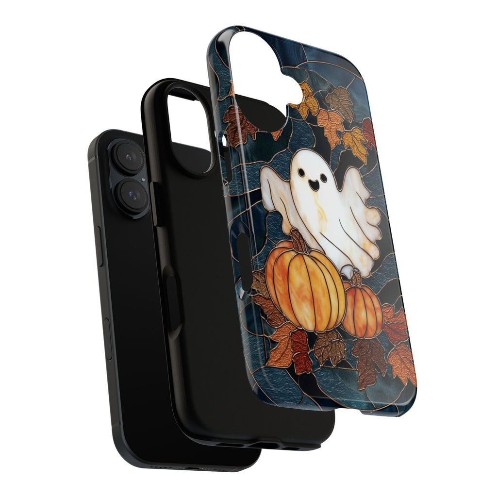 Spooky Fall Ghost & Pumpkin Phone Case | Cute Halloween Design Stained Glass Effect Cover for iPhone 16 15 Tough or Magsafe, Samsung, 475.25