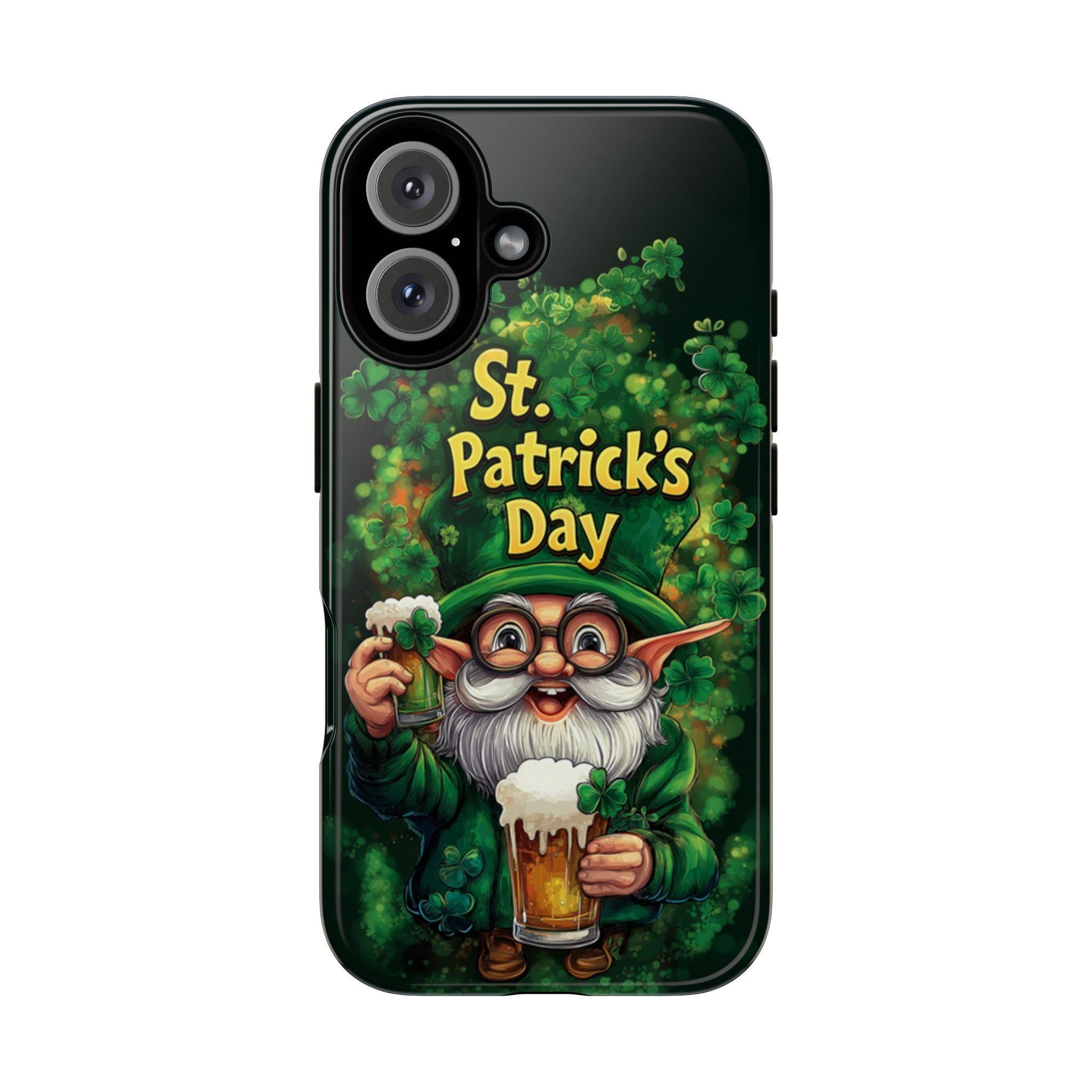St. Patrick's Day Phone Case with Cute Gnome and Shamrocks, Lucky Irish Inspired Cover for iPhone 16, 15, Samsung Galaxy S24, 457.2