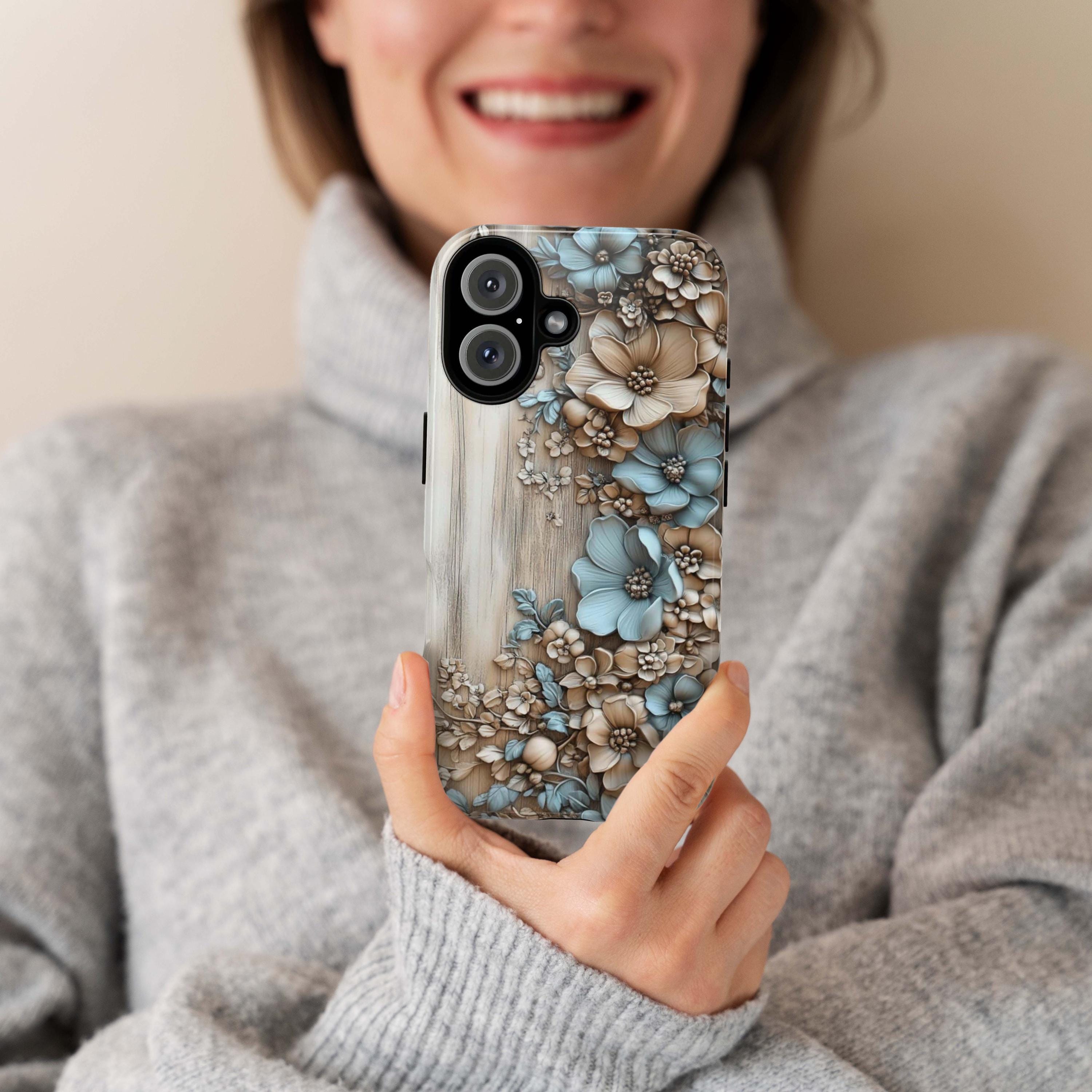 3D Pastel Flowers Art Wood-Carved Phone Case, Elegant Floral Design Phone Cover for iPhone 16 15 Pro Max Plus, Samsung S24, 439.41