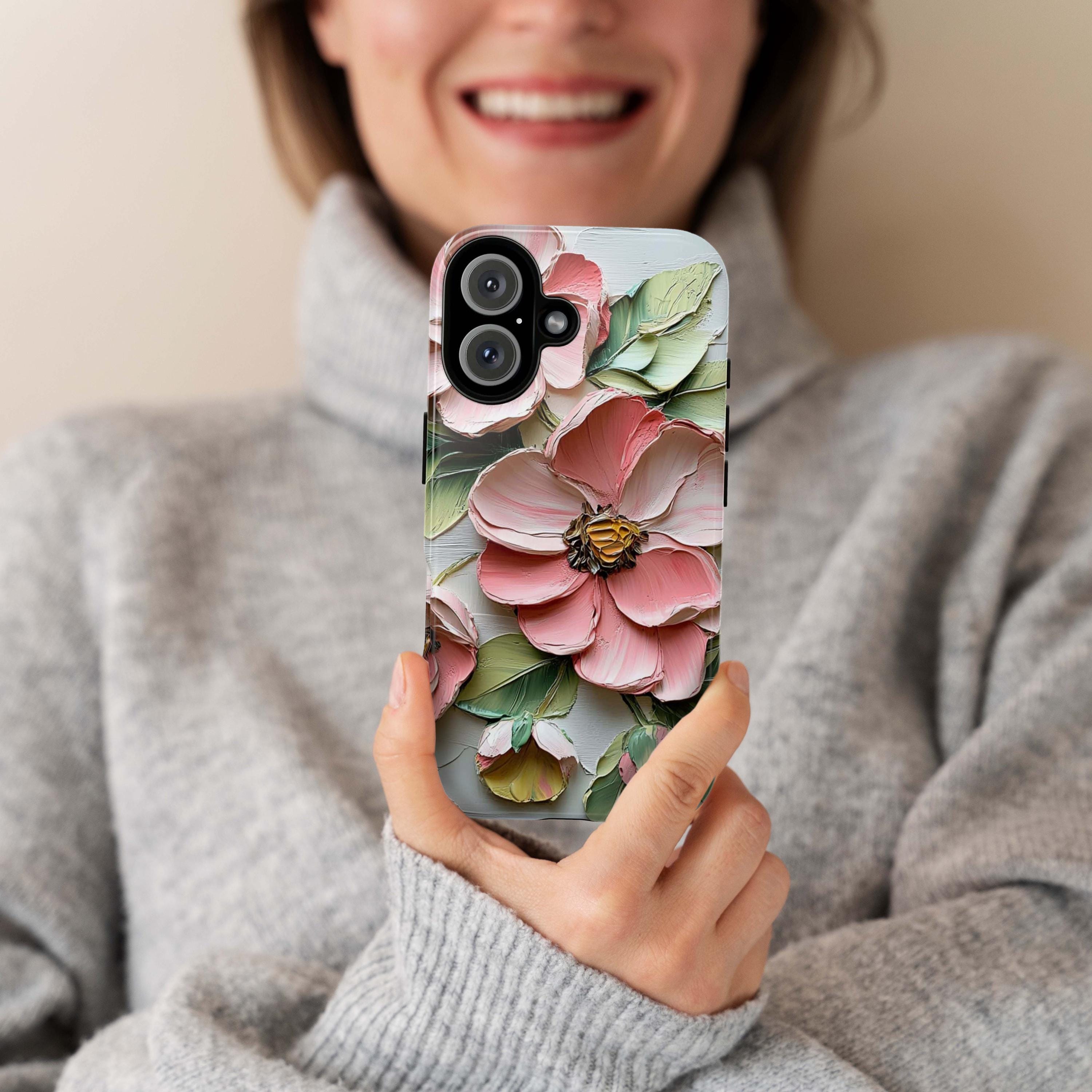 Floral Phone Case with Anemone & Rose, Nature Oil Painting, Botanical Blossom Art Cover for iPhone 16 Tough or Magsafe, Samsung S25, 439.51