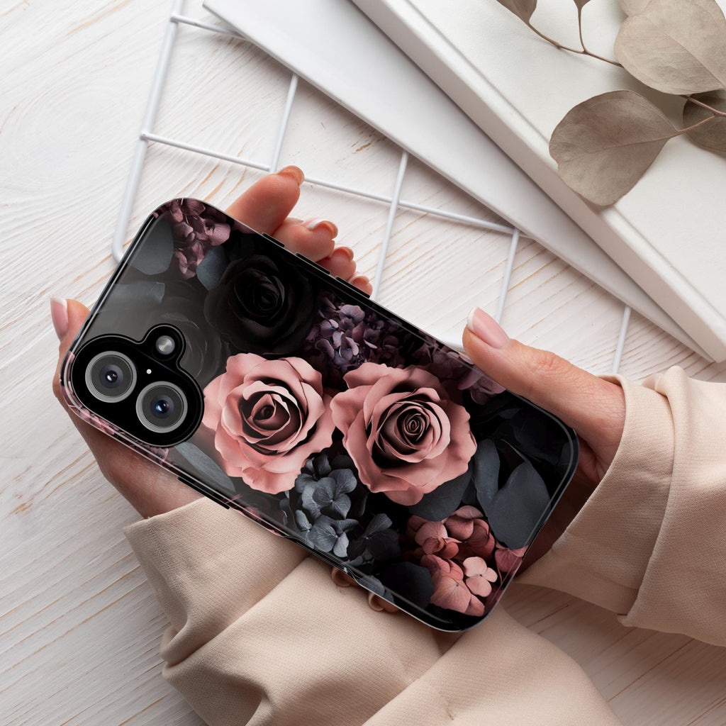 Dark Floral Phone Case, Pink and Black Rose Flowers Case, Gothic Dark Academia for iPhone Magsafe 16, 15, 14, 13 & Samsung, Pixel 9, 428.18