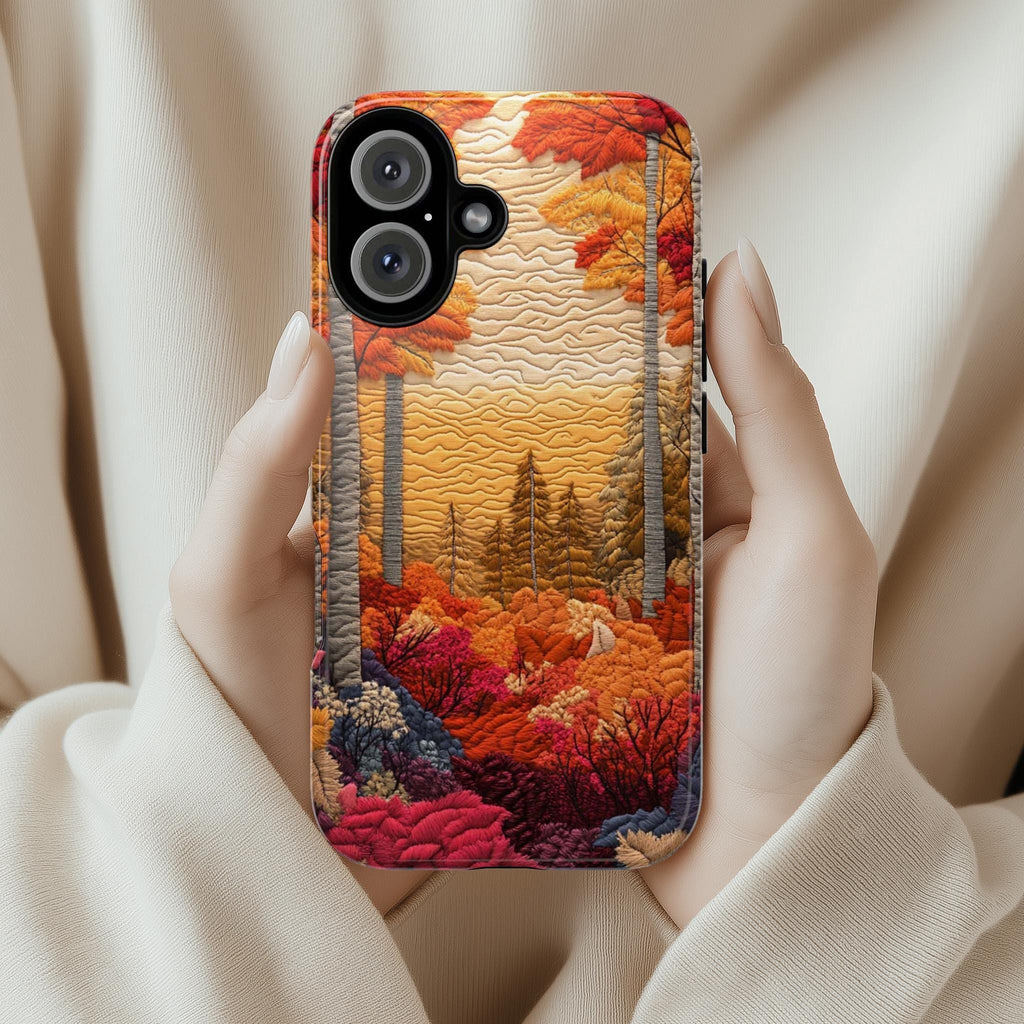 Fall Landscape Patchwork MagSafe Phone Case, Cozy Autumn Design with Fall Forest and Sunset Case for iPhone 16 15 14 13 / Samsung S24, 453.1