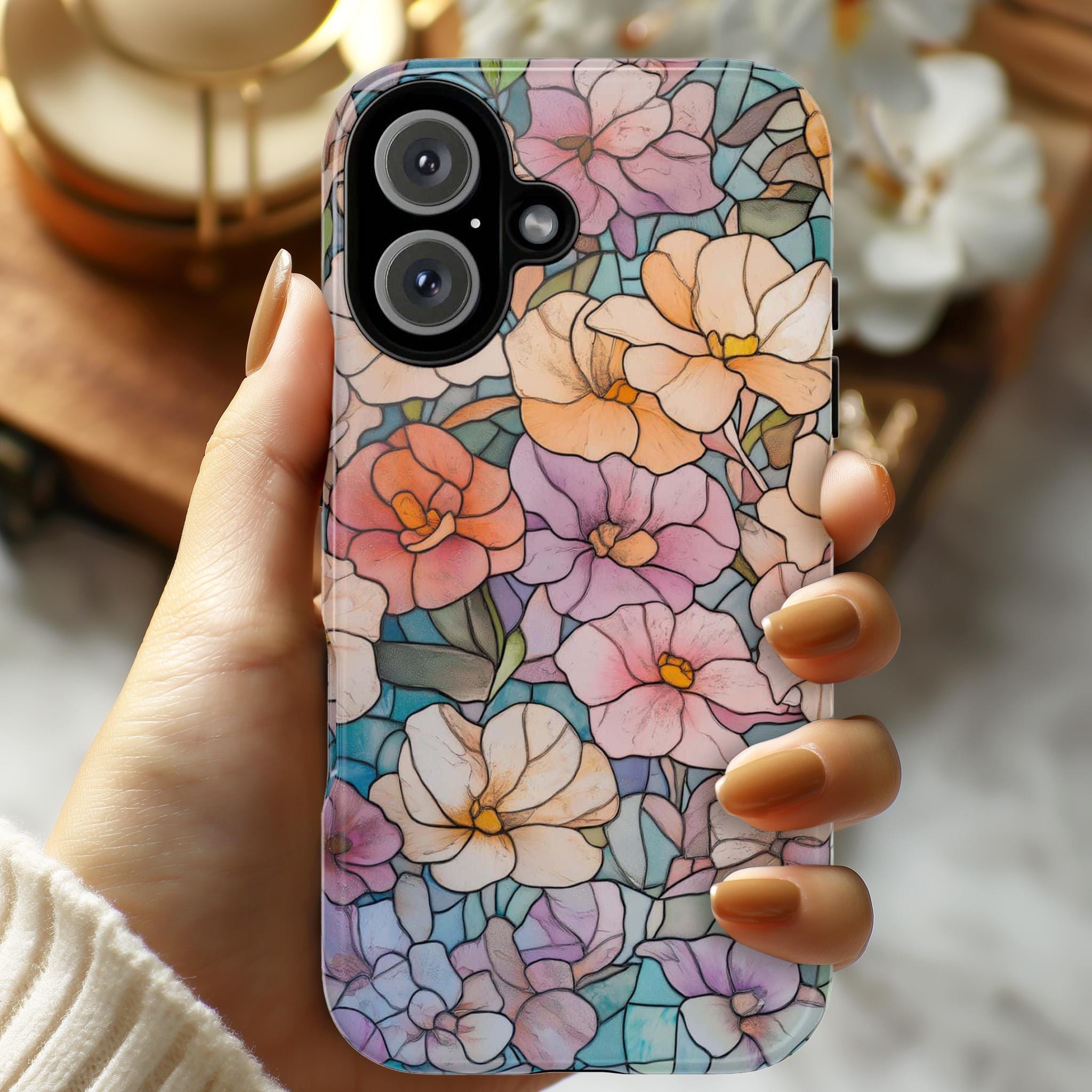 Pastel Floral Mosaic Phone Case, Plant Lover Gift, Nature Lover Gift, Vintage Flowers Case for iPhone 16 15 14 Magsafe, Samsung S25, 418.11