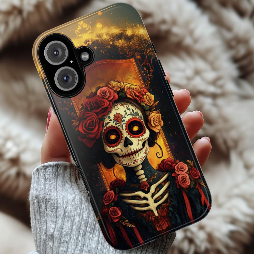 Skull 3D Effect Phone Case, Dia de los Muertos Cover, Artistic Gothic Style Accessory for iPhone Tough or Magsafe, Galaxy, 465.14