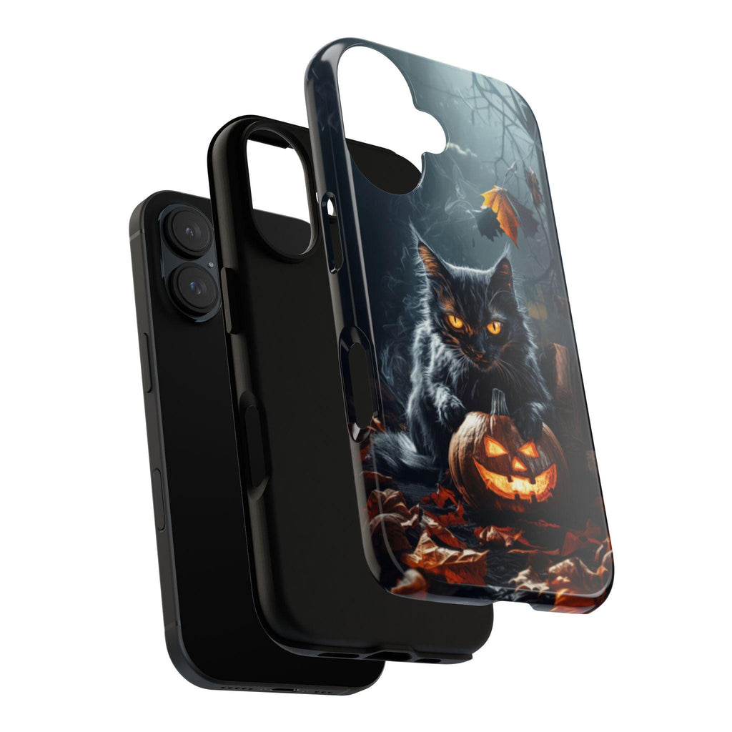 Black Cat and Pumpkin in Dark Night Phone Case, Halloween Lover Gift for iPhone 16 Pro Max 15 14 13 Plus, Samsung S25 ultra, 425.1