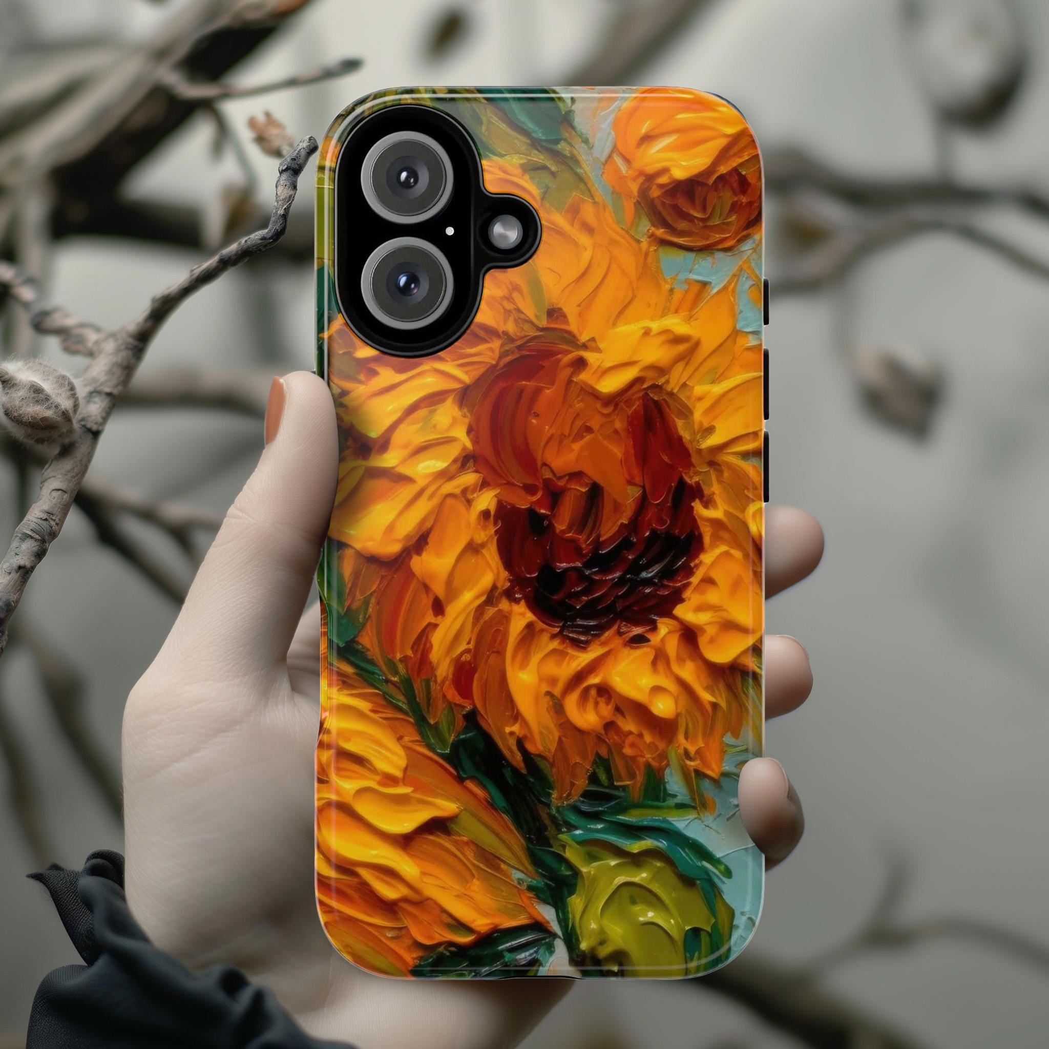 Van Gogh Sunflowers Phone Case, Floral Fine Art Cell Phone, Artistic Cover for iPhone 15 14 13 Magsafe Pro Max Plus, Samsung S25, 0056