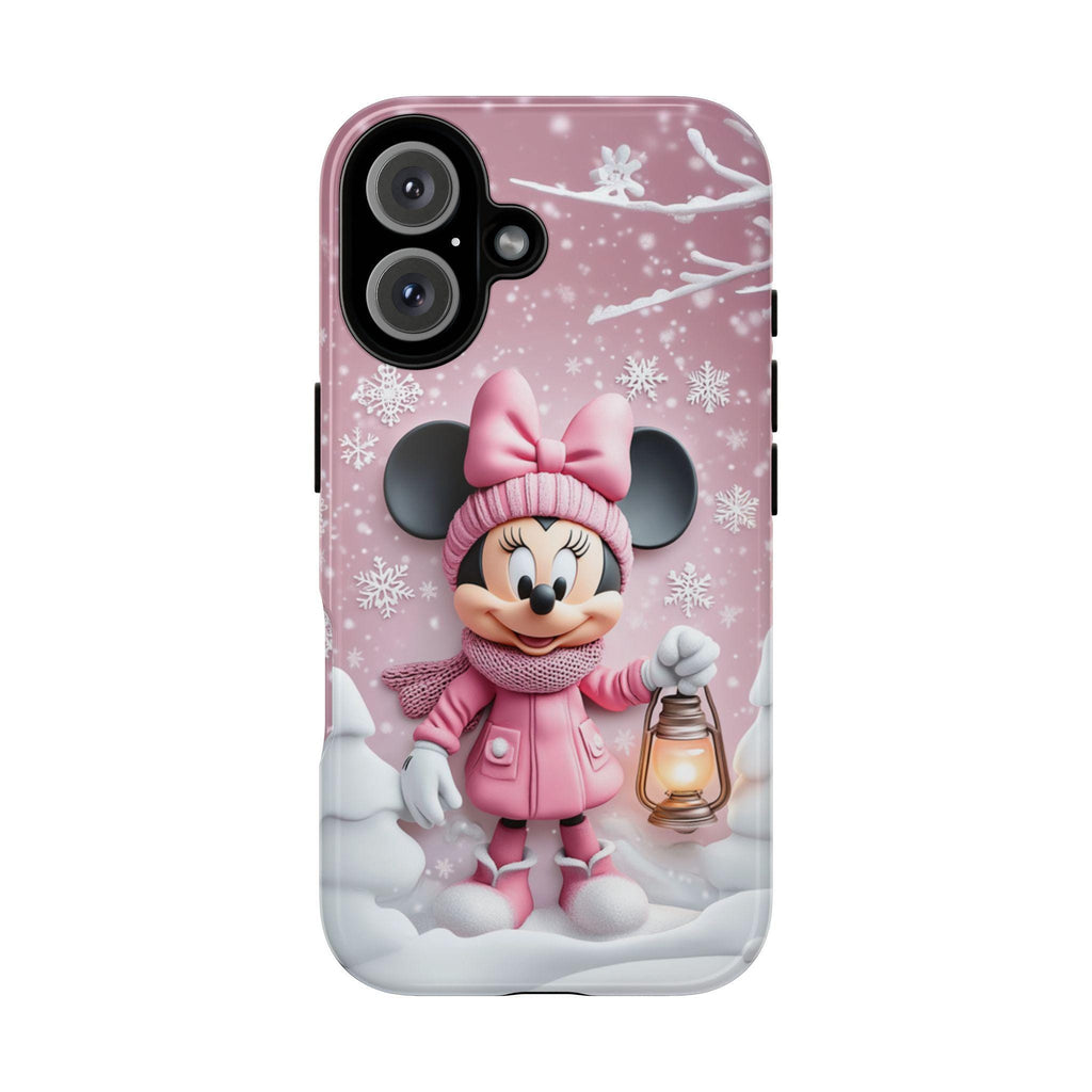 Minnie Mouse 3D Phone Case, Cartoon Xmas Design Pink Minnie Mouse Christmas Phone Case for iPhone 16 15 14 Magsafe, Samsung S24, 442.5