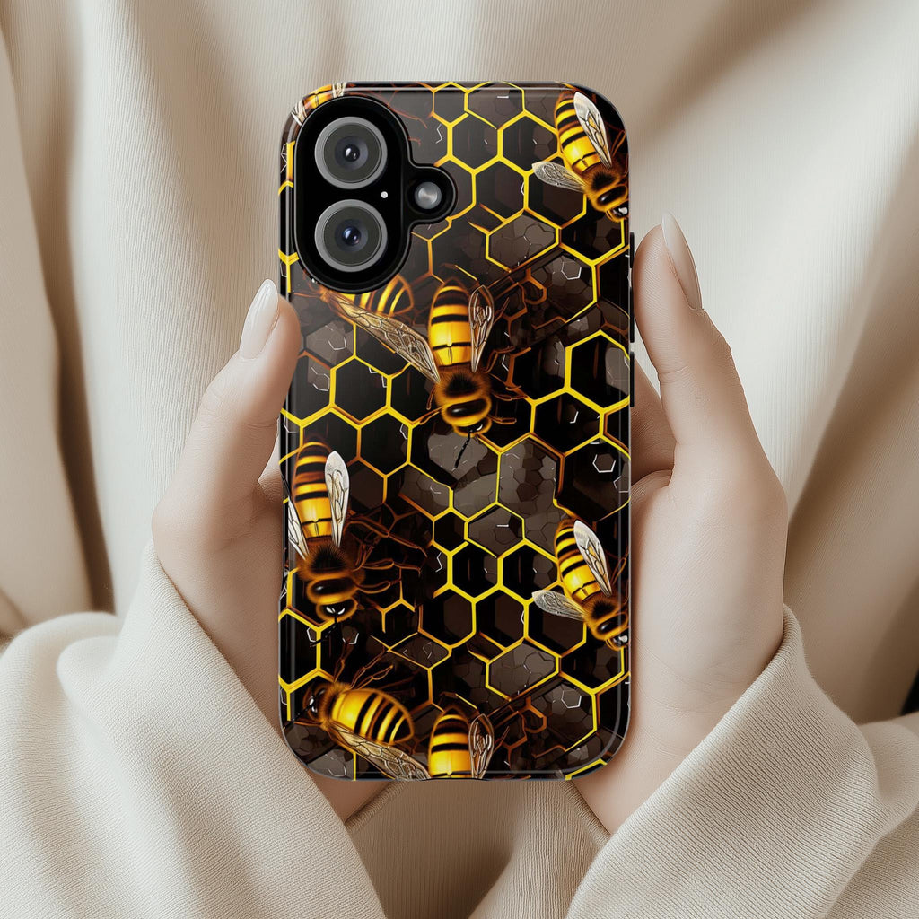 Bumble Bee Phone Case, Honeycomb Bees Phone Cover, Honey Bee Case for iPhone 15 14 13 12 11 XR Pro Max Plus/Samsung Galaxy, 102.1