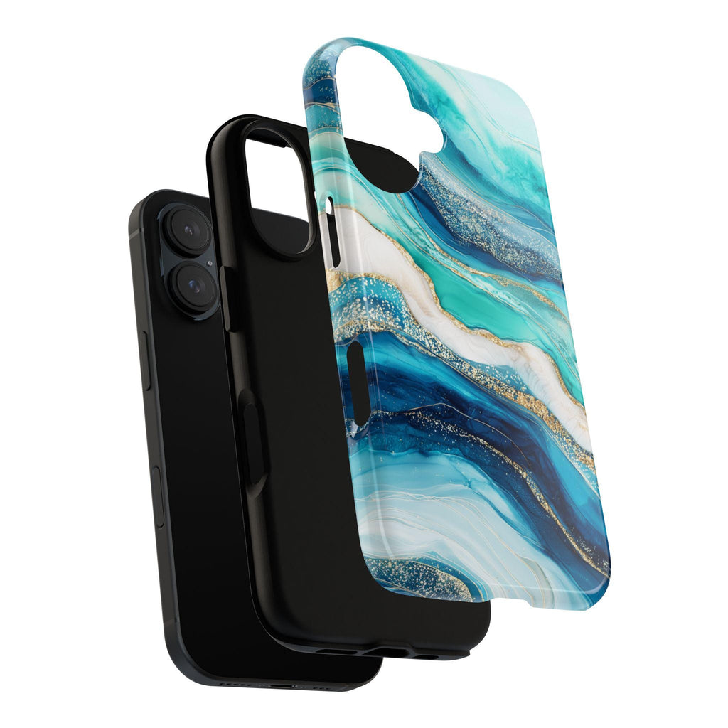 Turquoise White Agate Phone Case with Cracked Stone Texture | Elegant Gemstone Cover for iPhone 16 15 Tough or Magsafe, Samsung, 479.4