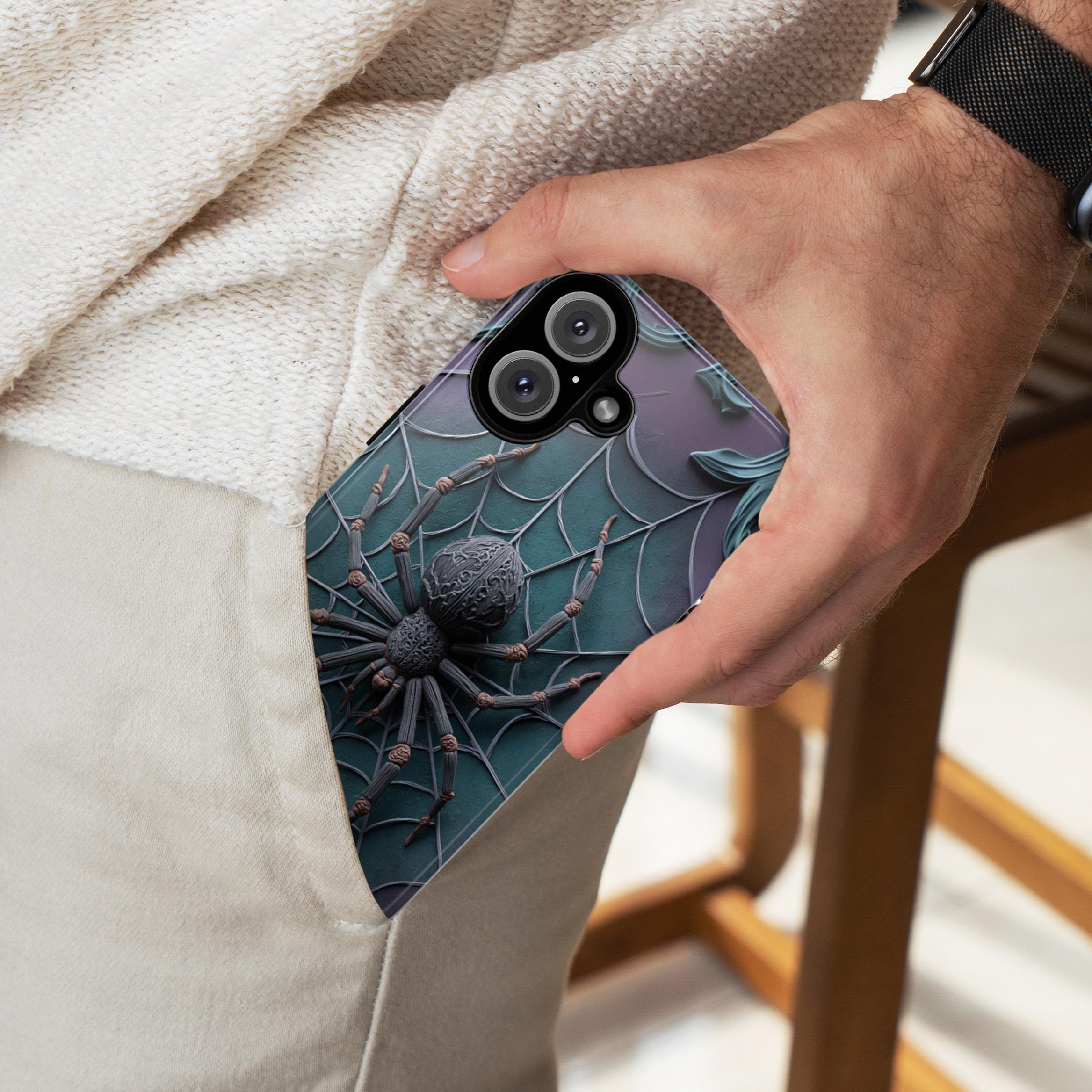 Halloween Spider 3D Phone Case, Creepy Spider Phone Cover, Spooky Horror Lovers for iPhone 16 15 14 13 Tough or Magsafe, Samsung, 475.6