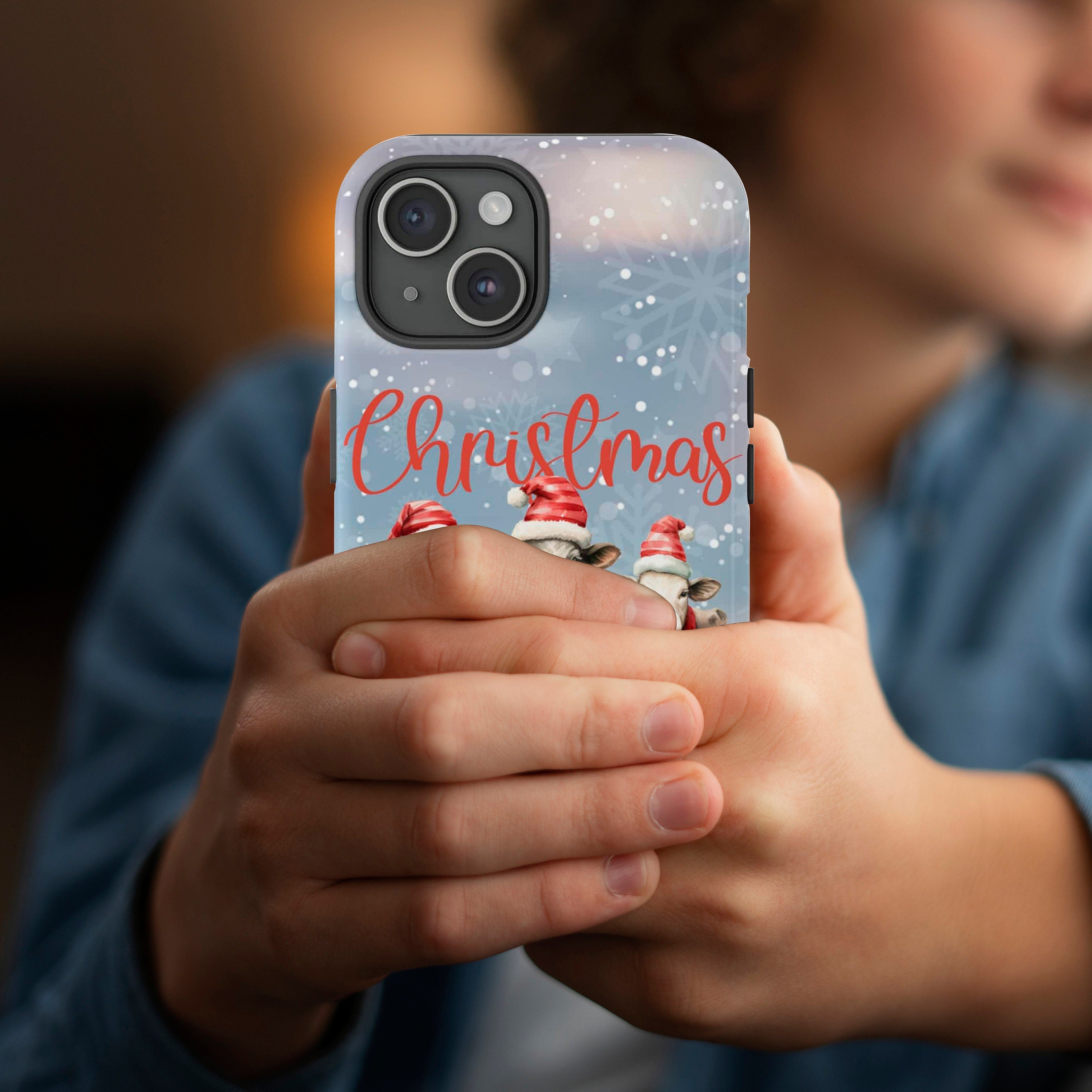 Farm Christmas in the barn Phone Case, Xmas Country Cow Phone Case, Winter Cover for iPhone 16 15 14 13 12 11 XR Pro Max Plus/Samsung Galaxy