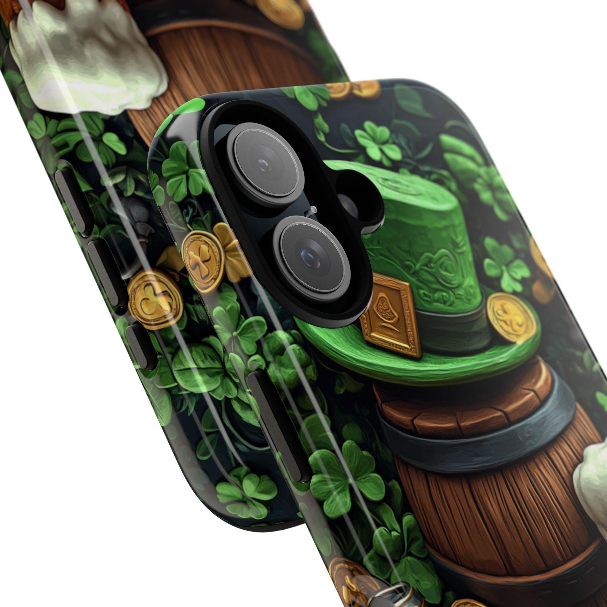 St. Patrick's Day Phone Case with Lucky Shamrocks and Cheerful Beer, Lucky Irish Inspired Cover for iPhone 16, 15, Samsung Galaxy S24, 457.3