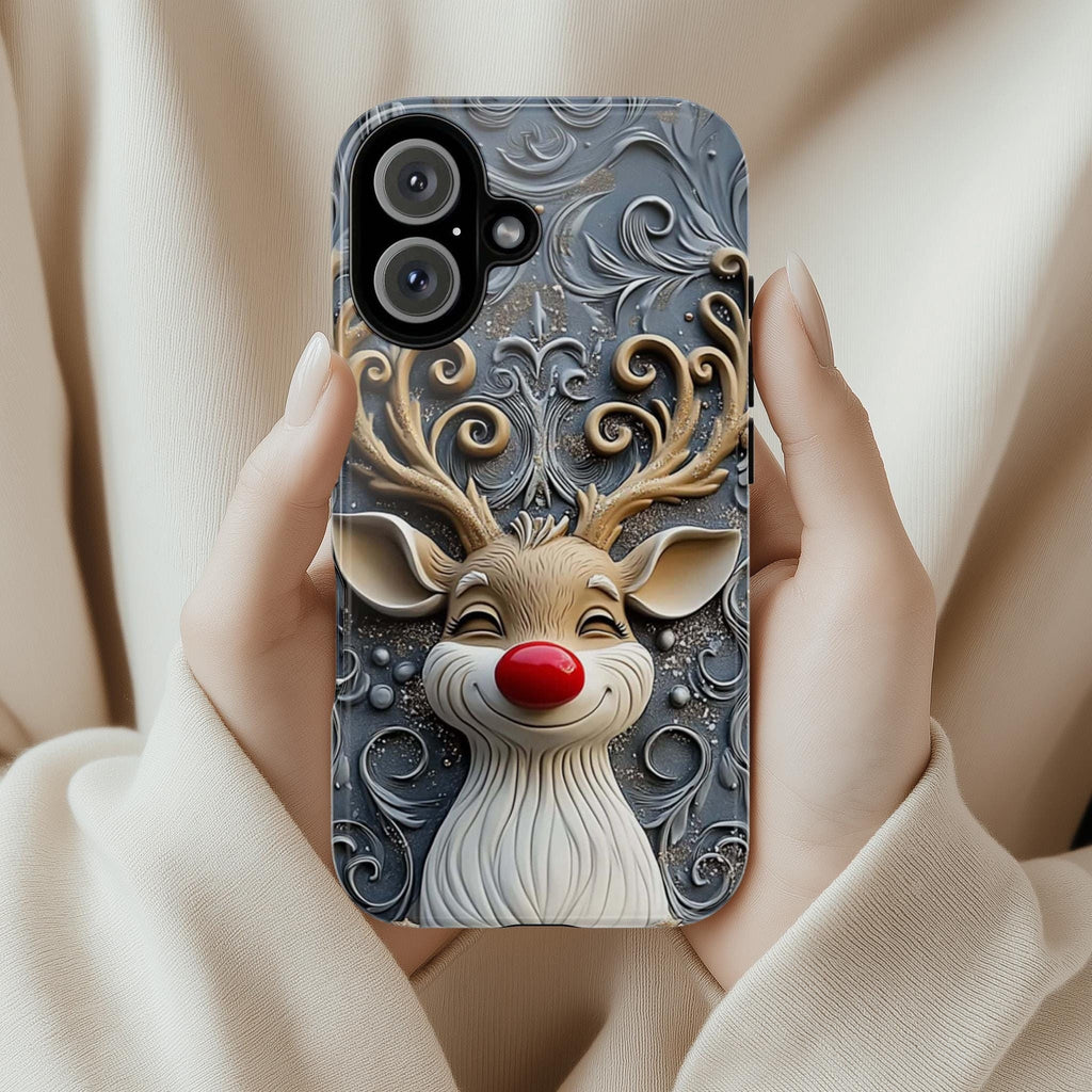 Xmas Rudolph Reindeer Phone Case, Festive Christmas Design, Cute Festive Phone Cover, Xmas Gift for iPhone 16 15, Samsung Galaxy, 433.16