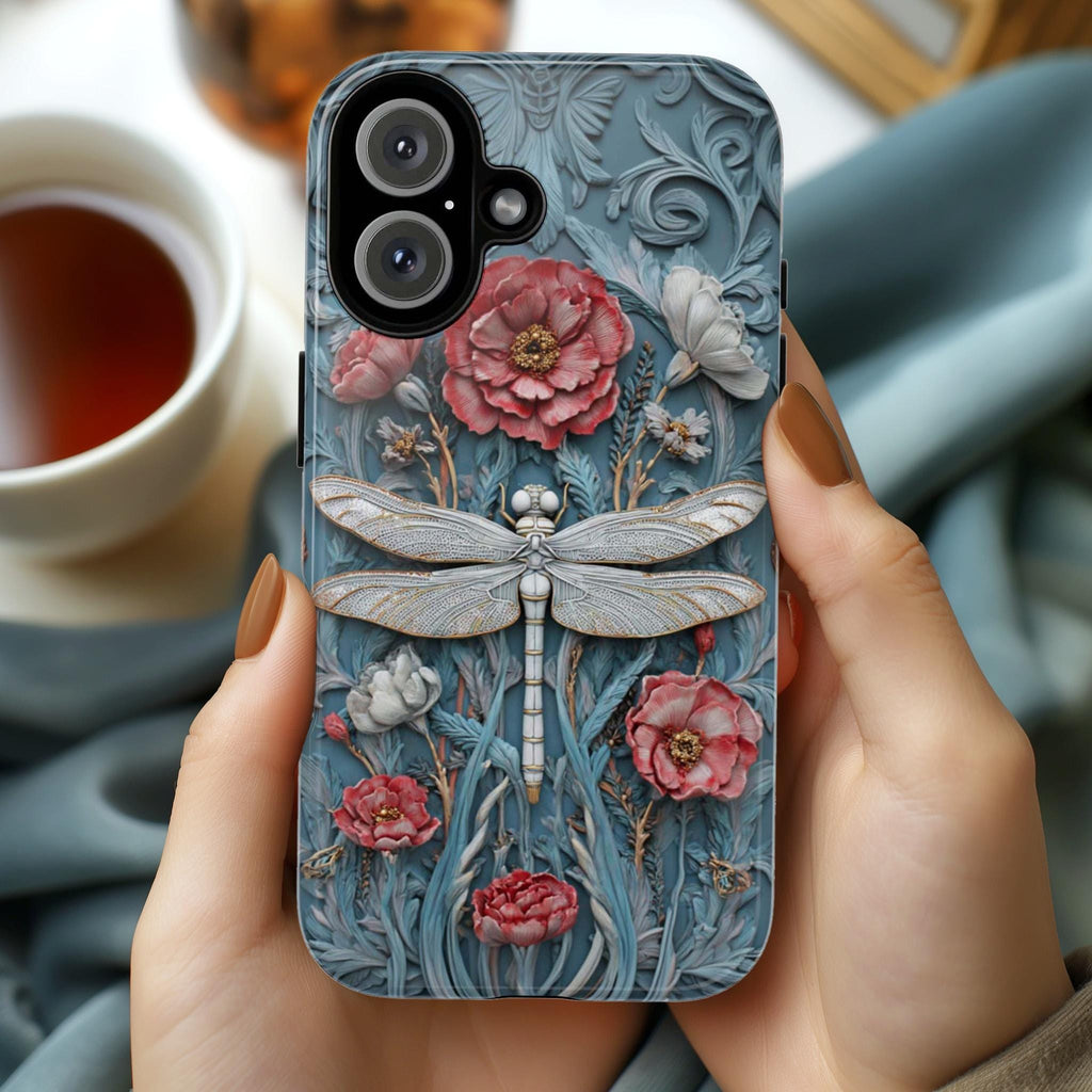 Mystical 3D Dragonfly Phone Case with Floral Design, Whimsical Boho Aesthetic Phone Cover for iPhone Magsafe or Tough Case, Samsung 476.24