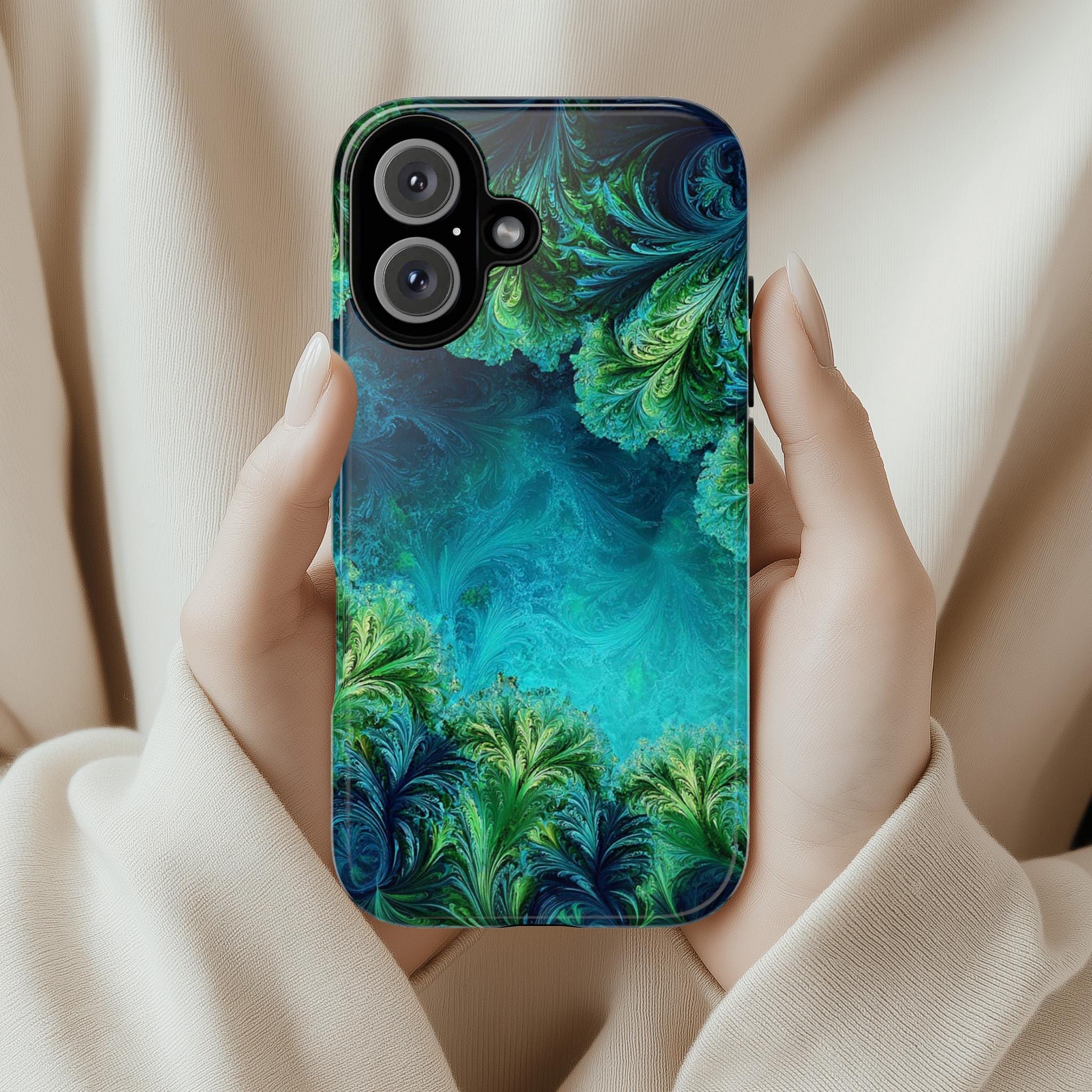 Tropical Ocean Landscape Phone Case, 3D Art Effect in Blue & Green Cover for iPhone 16 15 14 13 Tough or Magsafe, Samsung, 466.13