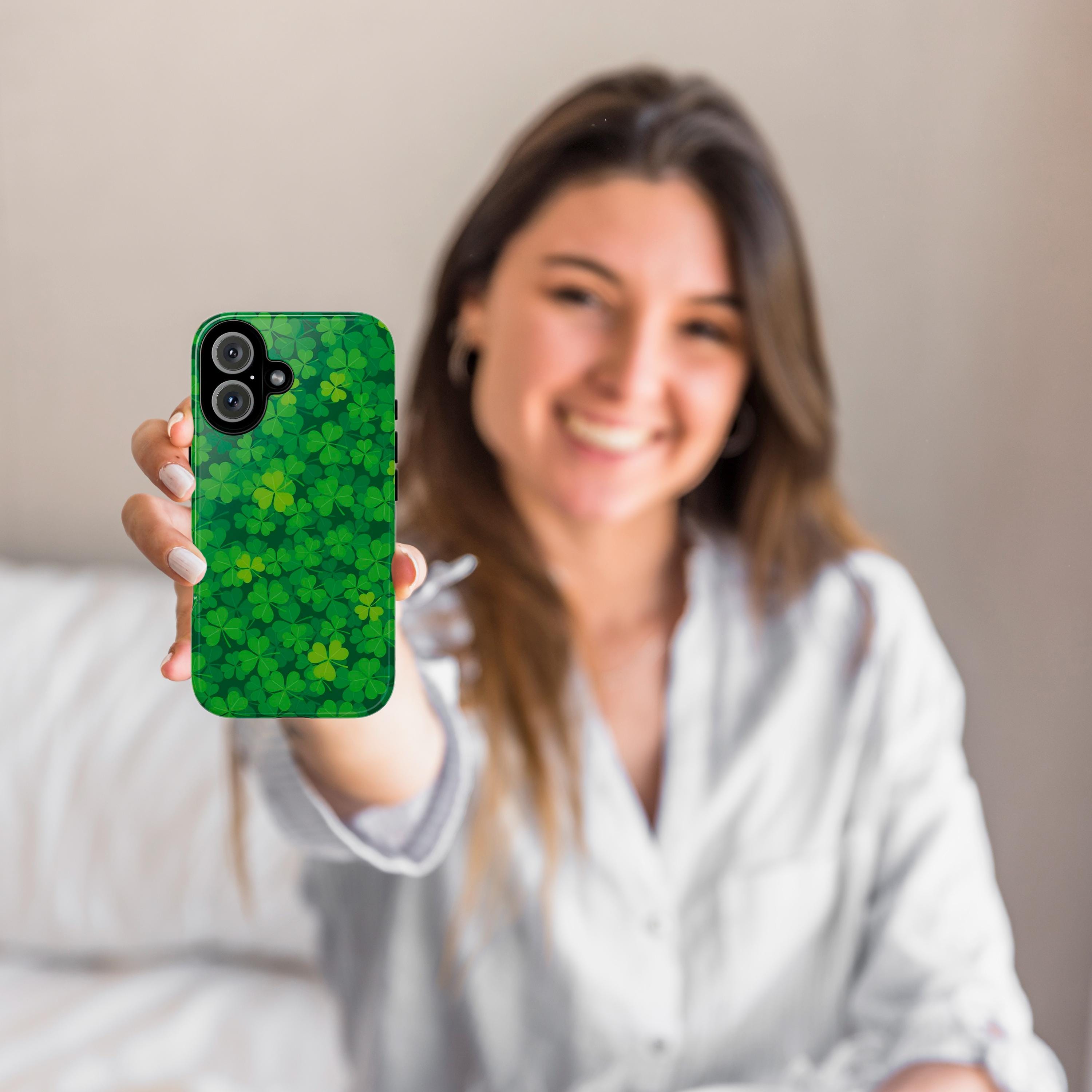 Shamrock St Patricks Day Phone Case, Irish Luck Day Phone Cover, St Paddys Case for iPhone 16 15 14 13 Pro Magsafe Samsung Galaxy S24, 289.2