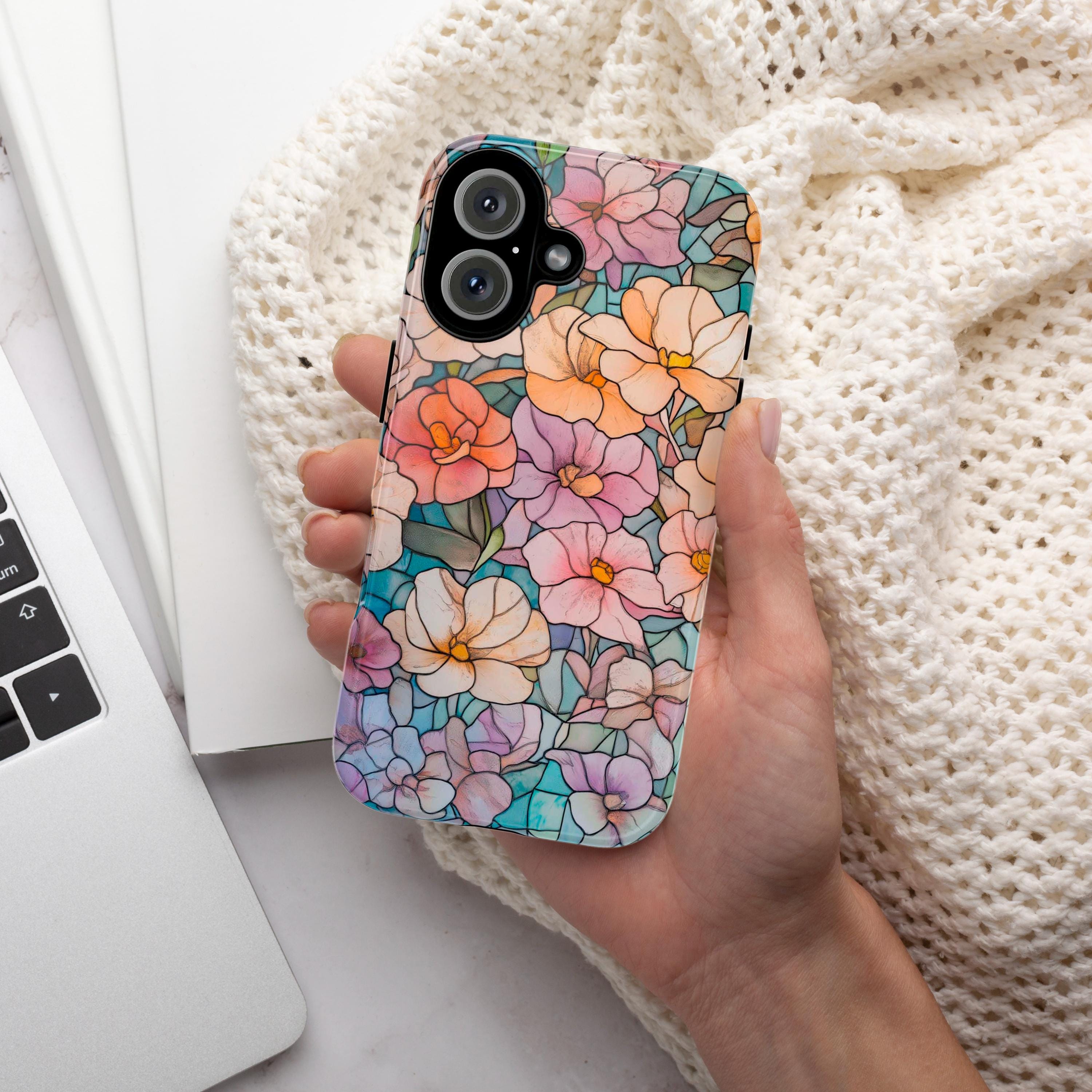 Pastel Floral Mosaic Phone Case, Plant Lover Gift, Nature Lover Gift, Vintage Flowers Case for iPhone 16 15 14 Magsafe, Samsung S25, 418.11