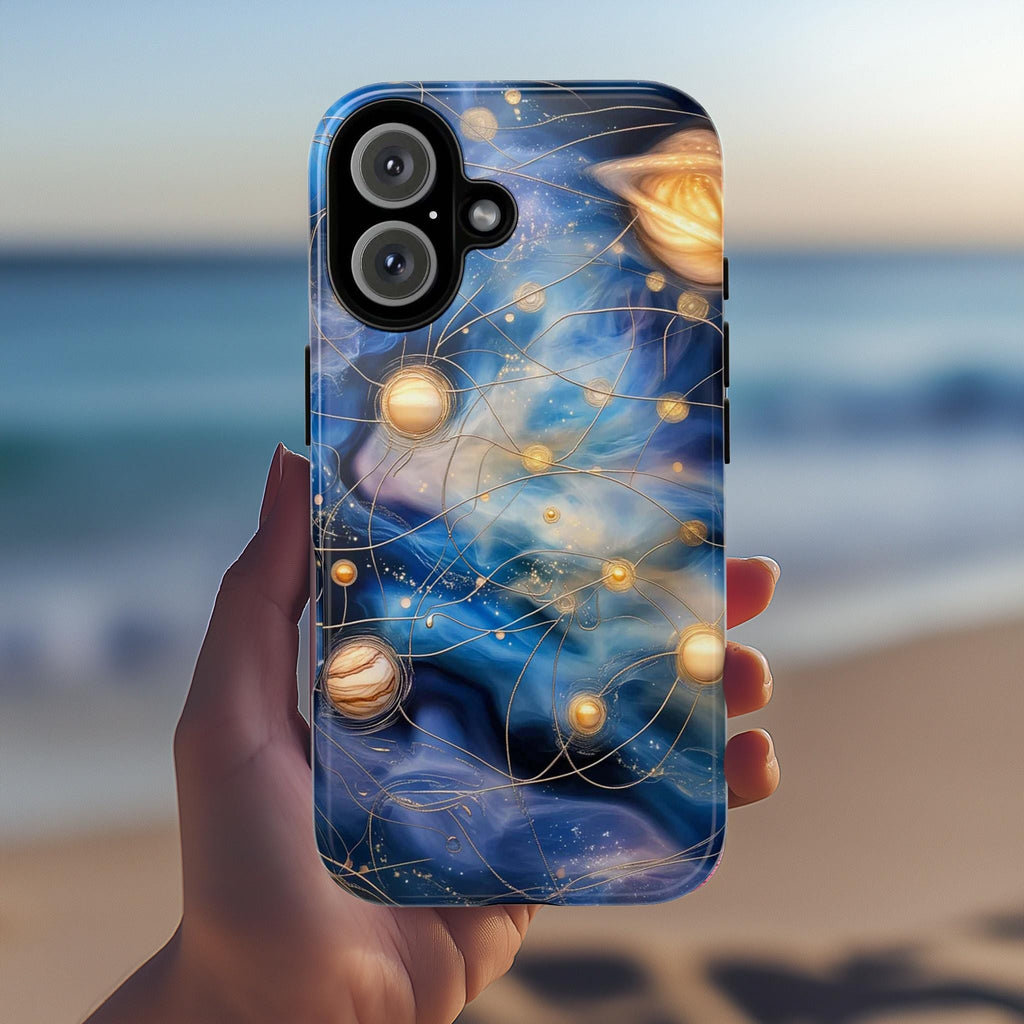 Myterious Galaxy Stained Glass Phone Case with Planets & Stars | Mystic Design for iPhone 16 Pro Max 15 14 Plus Mag Safe, Samsung S24 Ultra