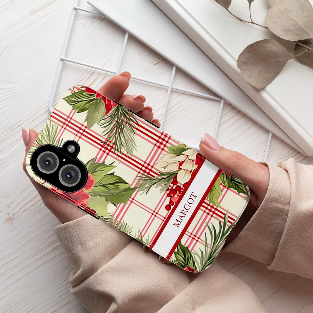 Personalized iPhone Case Holiday Holly Phone Case, Custom Xmas Phone Cover for iPhone 15 14 13 12 11 XR Pro Max Plus/Samsung Galaxy, 106.3